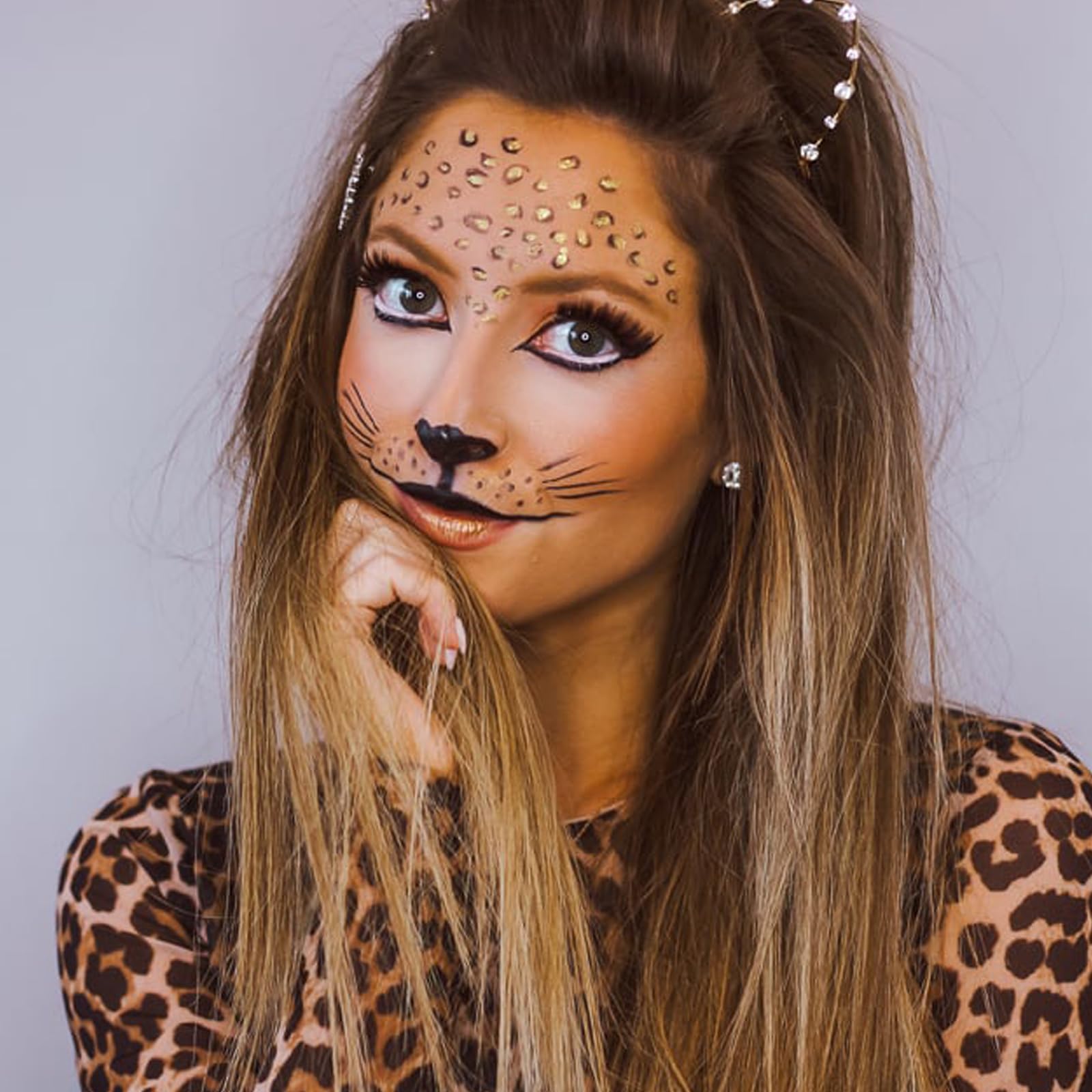 Gold Leopard Face Temporary Tattoos - Cheetah Print Body Stickers for Women | Halloween Makeup Accessories & Party Decoration | Costume, Festival, Cosplay Use