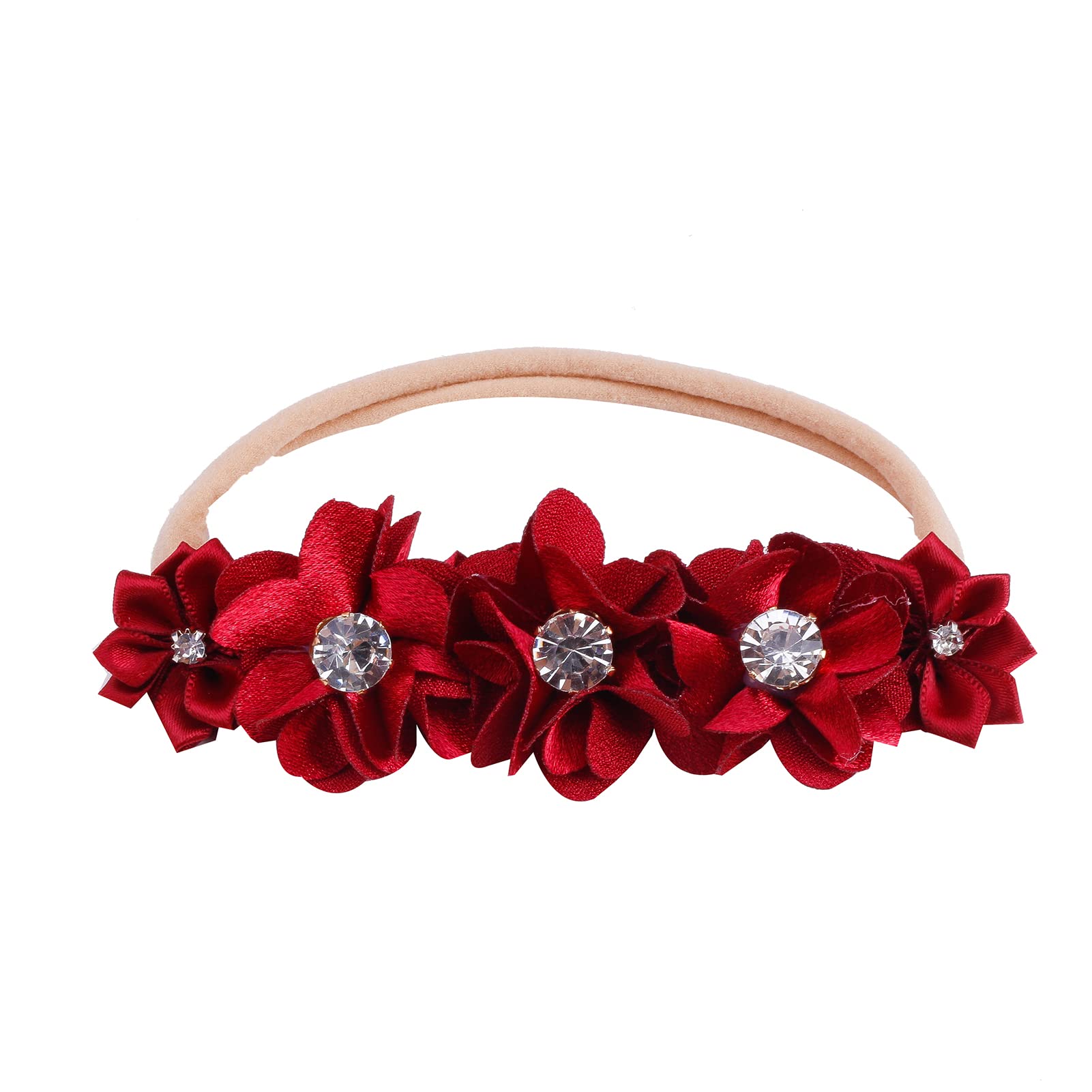 Baby Girl Christmas Hair Accessories Headbands Set - 3Pcs Elastic Hair Bands with Floral Crowns for Newborns, Infants & Toddlers | Perfect Xmas Gifts for Holiday Photos & Party Outfits