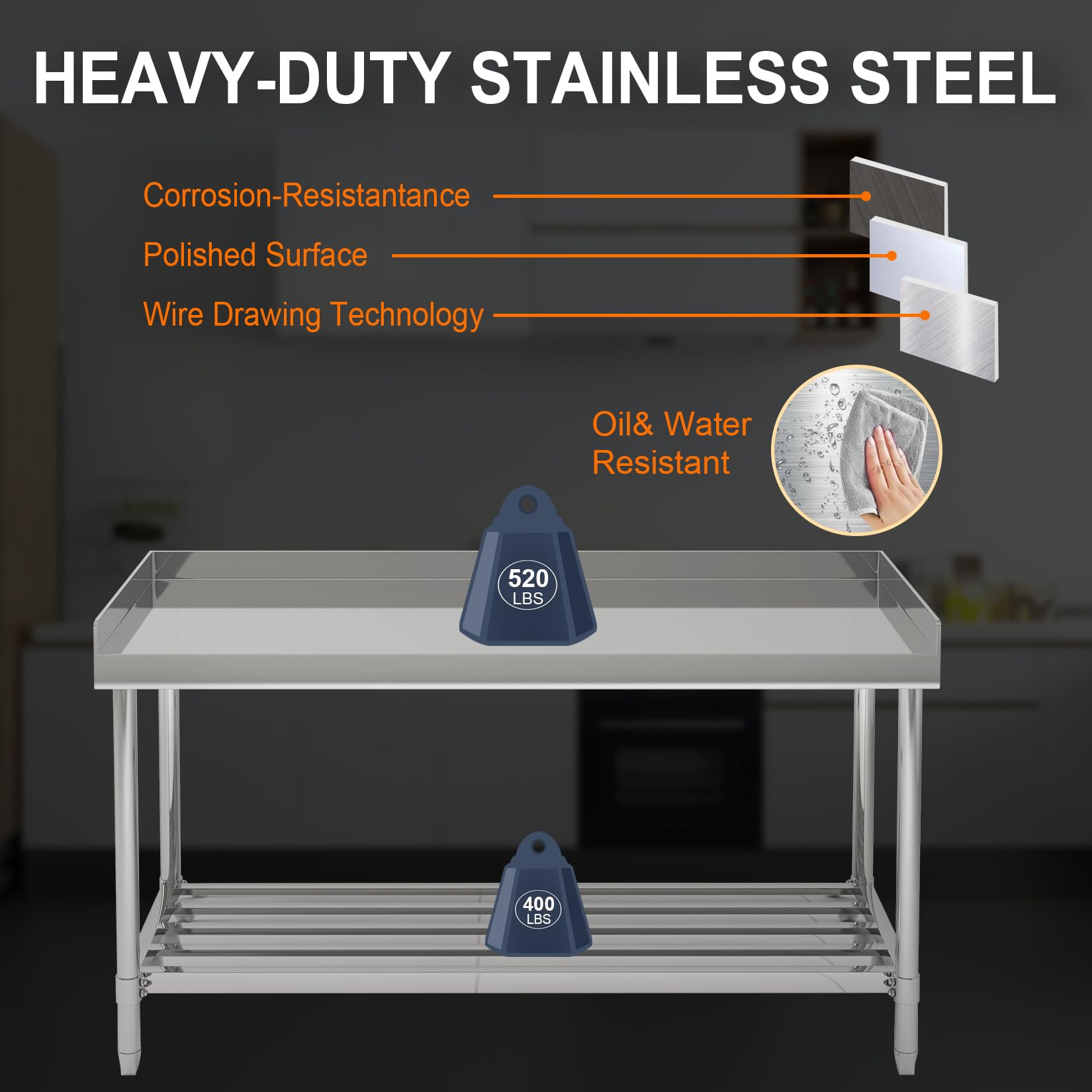 Heavy Duty 24x48 Inch Stainless Steel Prep Table with Adjustable Undershelf & Backsplash - Commercial Kitchen Work Table for Restaurant, Home, Hotel - Perfect for Food Prep, Cooking & Serving