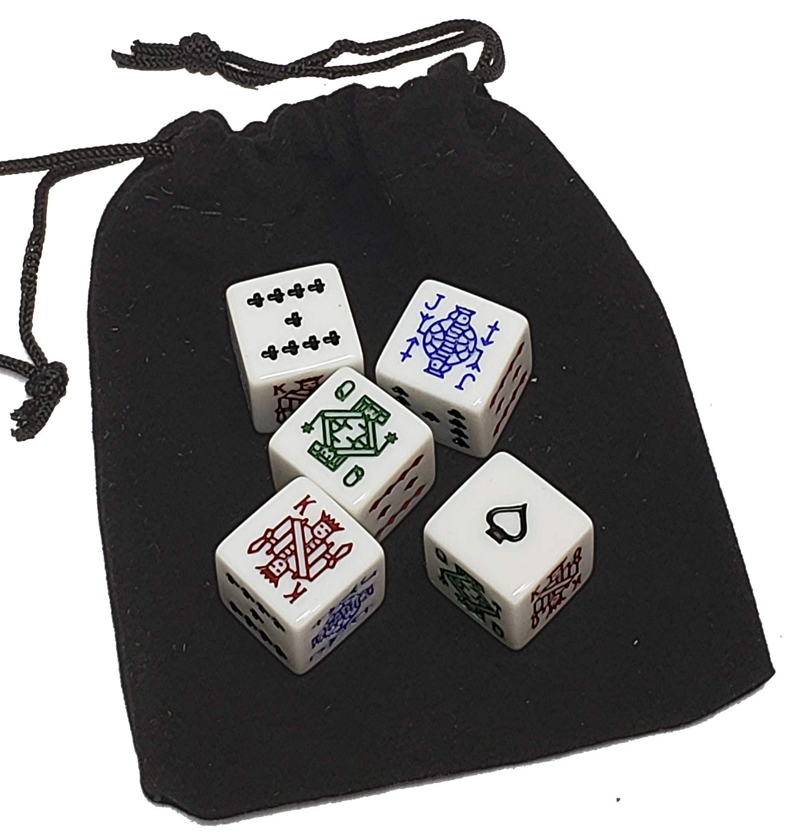 Premium White Poker Dice Set with Storage Pouch - 5 Professional Casino-Style Dice for Poker, Yahtzee, Board Games & Casino Night Entertainment