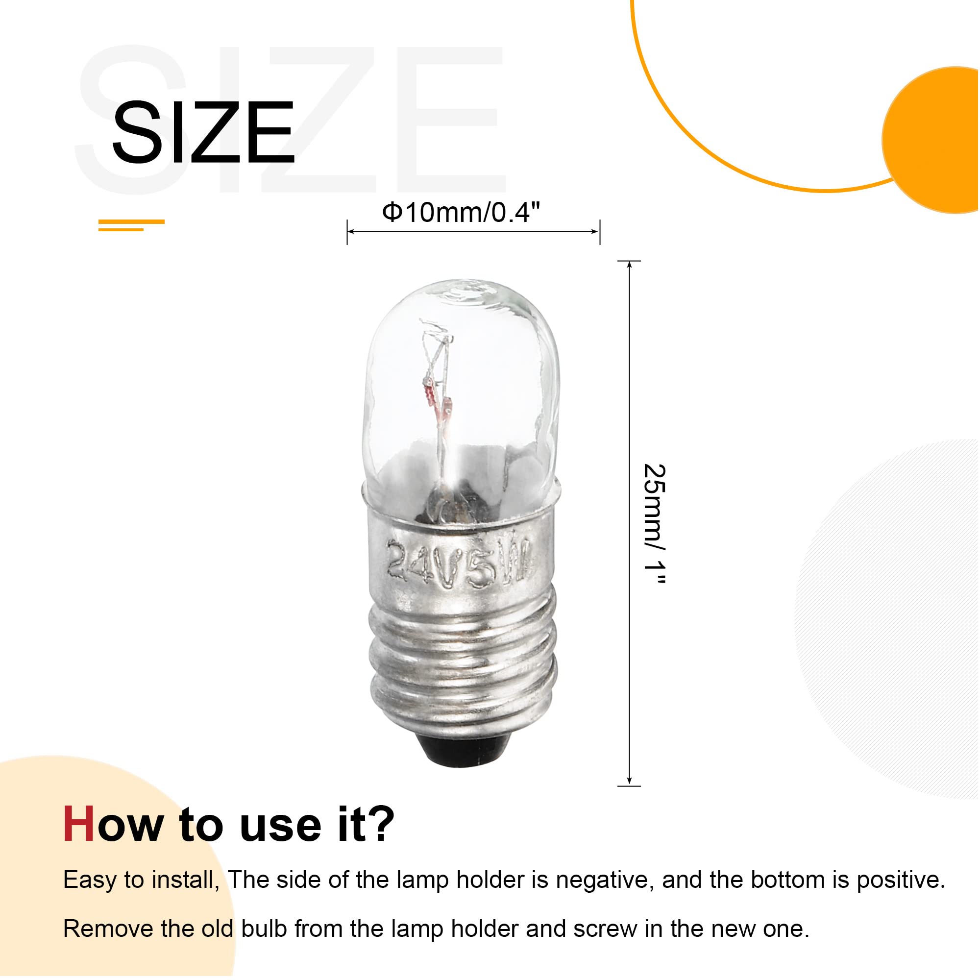 MECCANIXITY E10 Screw Base Miniature Bulbs 24V 5W Warm White Light - 10 Pack Mini Lamps for Model Trains, Dollhouses & DIY Crafts - Energy Efficient Decorative Lighting