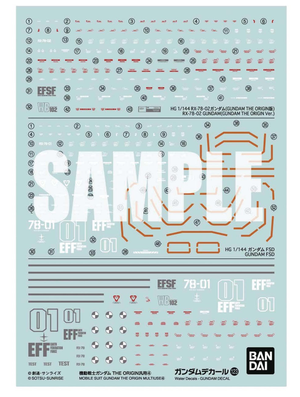 Bandai Gundam Water Slide Decals #123 - 1/144 Scale Model Decal Stickers for Mobile Suit Gundam The Origin - Premium Transfer Decals for Gundam Model Kits - Perfect for Customizing & Detailing Your HG Gunpla Collection