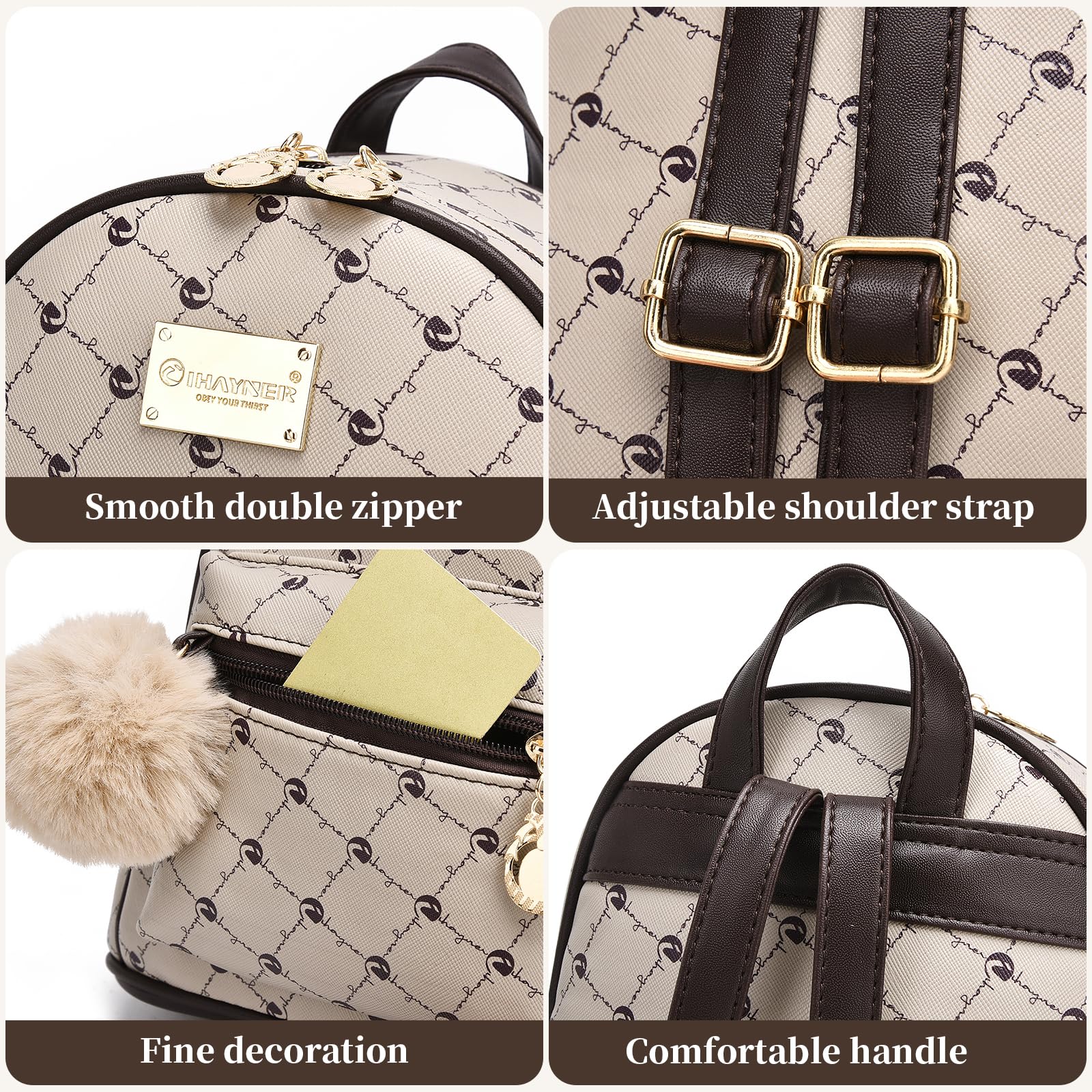 Stylish IHAYNER Girls Leather Mini Backpack Purse - Fashionable Women's Satchel School Bag with Pompom for Travel & Daily Use | Perfect for School, Work & Weekend Outings
