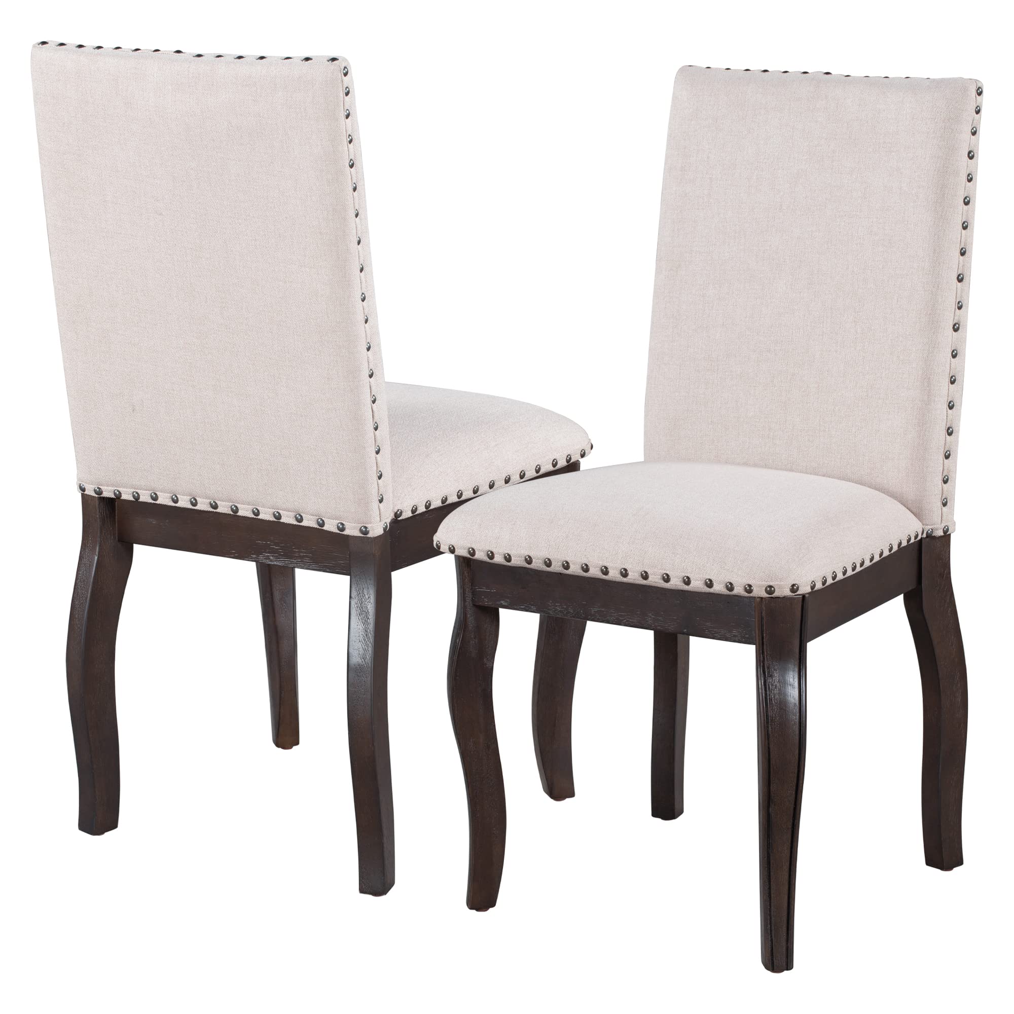 Set of 4 Wood Upholstered Fabric Dining Chairs with Nailhead Trim - Modern Kitchen & Dining Room Furniture for Home Decor