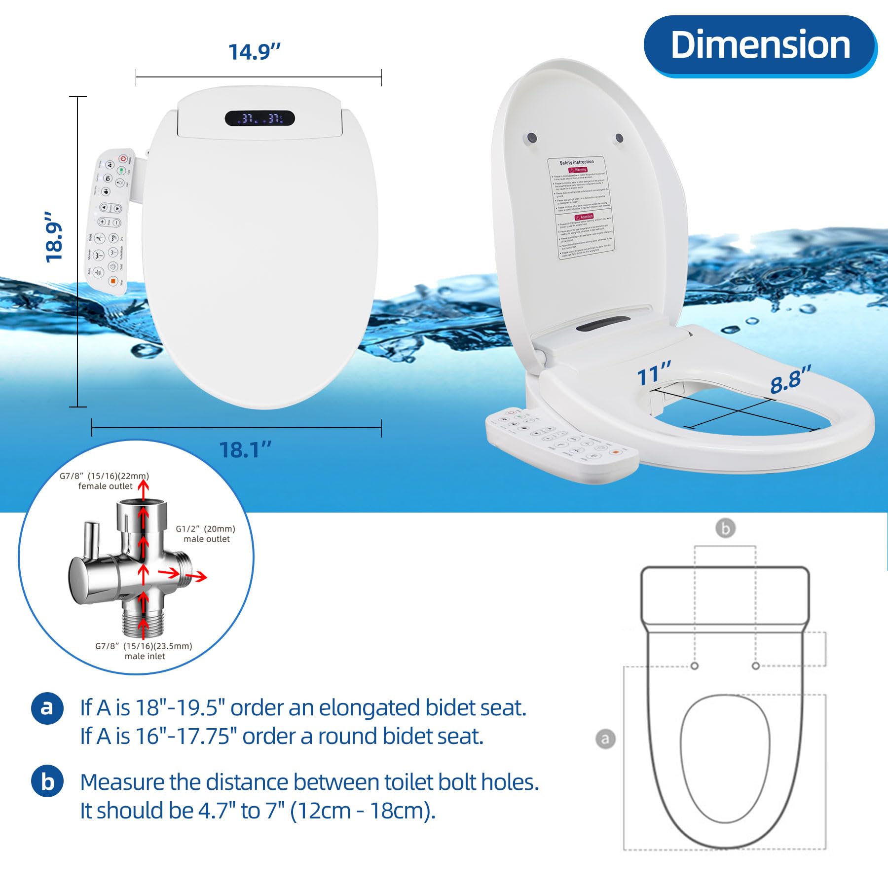 Smart Heated Bidet Toilet Seat Round - Unlimited Warm Water, Vortex Wash, Warm Air Dryer, Rear/Front Wash & LED Light - Perfect for Modern Bathrooms & Luxury Home Upgrades