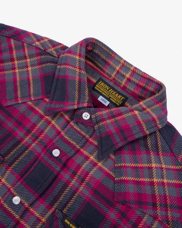 Iron Heart IHSH 403 11oz Ultra Heavy Flannel Line Check Western Shirt - Grey | Durable Workwear for Men, Outdoor Activities & Casual Style