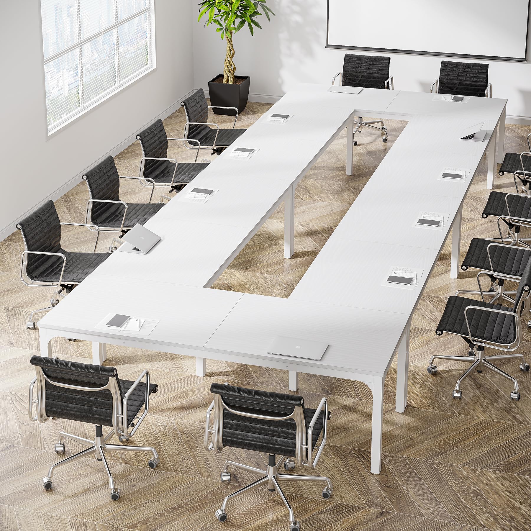 13FT Conference Room Table - Large Rectangle Meeting & Seminar Table for 12-17 People - Extra Long Office Business Table - Perfect for Boardrooms, Team Meetings & Corporate Events