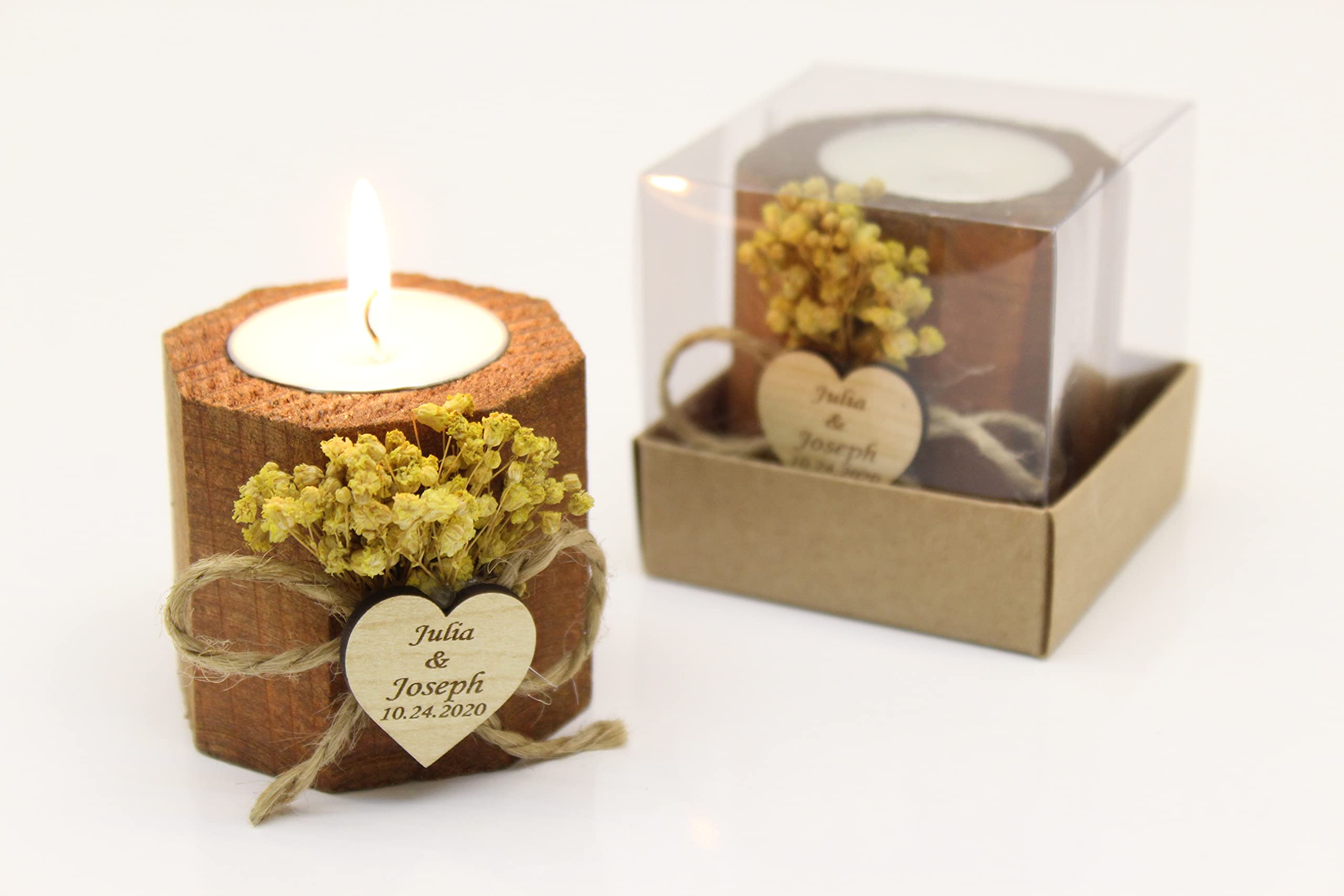 50 Pcs Octagon Wooden Tealight Candle Holders - Elegant Wedding Centerpieces, Baby Shower Favors, Personalized Guest Gifts, Memorial & Valentine's Day Decor - Perfect for Romantic Dinners, Home Decor, and Special Events
