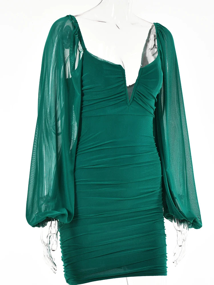 Elegant Backless Pleated Mini Dress for Women - Double Layer Mesh Casual Evening Dress - Perfect for New Year Parties, Date Nights & Special Occasions