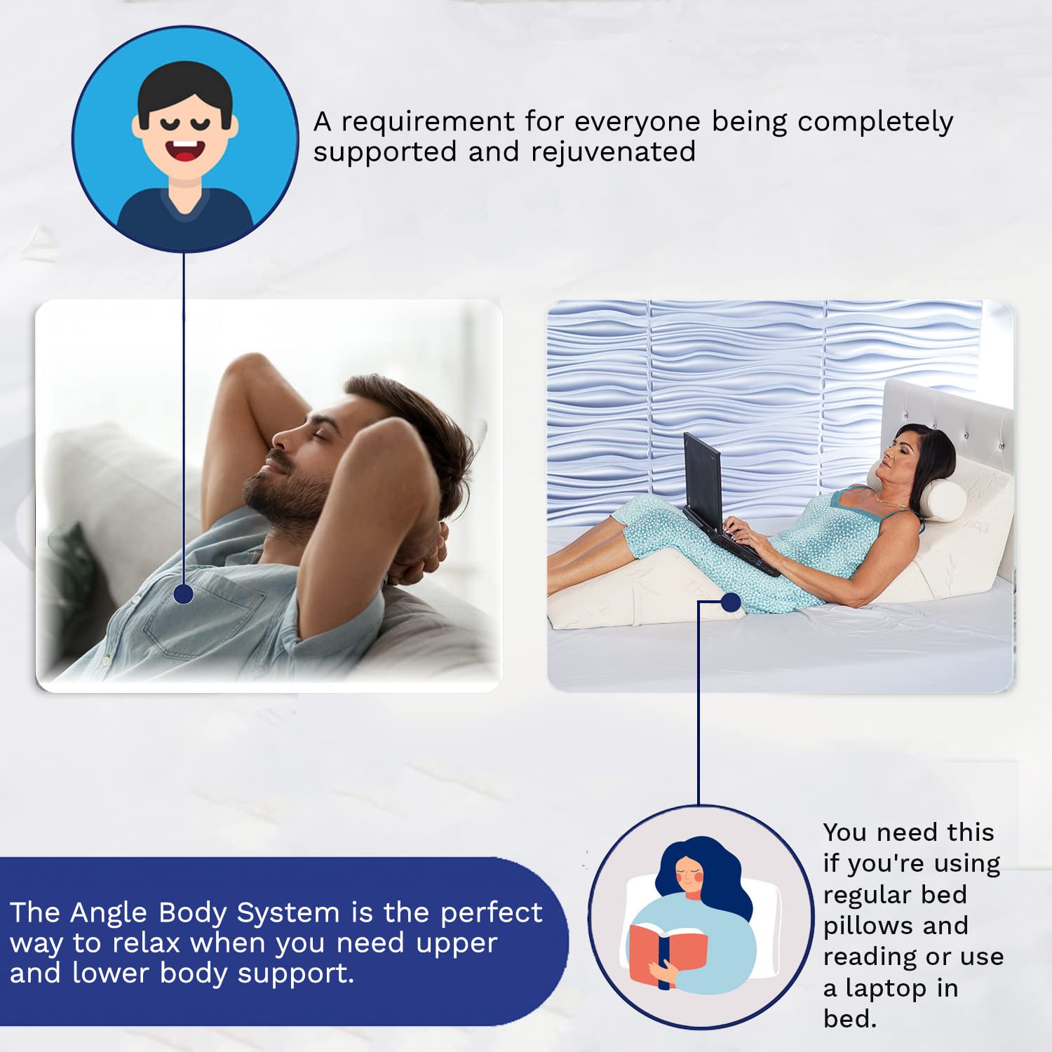 Back Support System - 3 Piece Orthopedic Body Pillow Set with Leg Wedge, Back Wedge & Neck Roll (Extra Wide) for Pain Relief - Perfect for Sleeping, Post-Surgery Recovery & Office Chair Support