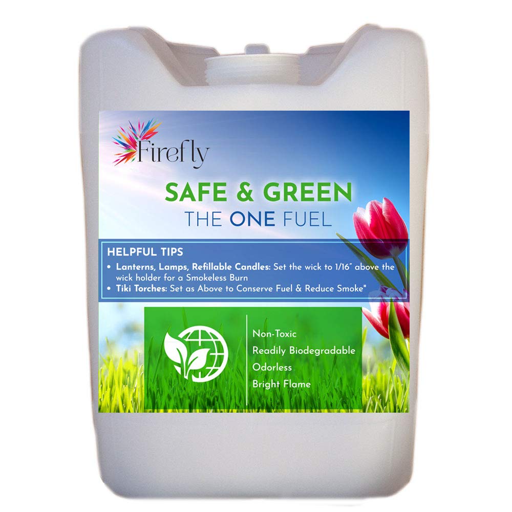 Firefly Fuel Kosher Torch Fuel - 5 Gallons of Non-Toxic, Clean Burning & Eco-Friendly Fuel for Tiki Torches, Oil Lamps & Lanterns - Perfect for Outdoor Patio, Backyard Parties & Camping Adventures