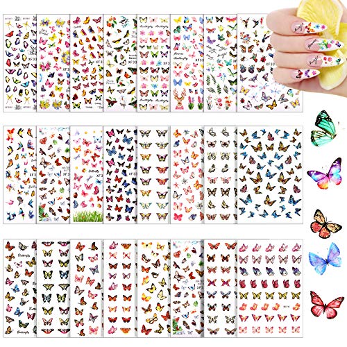 Colorful Butterfly Flower Nail Art Stickers - 24 Sheets Mixed Design Self-Adhesive Nail Decals for Women & Girls - Perfect for Manicures, Nail Decorations & DIY Nail Art - Great for Parties, Weddings & Everyday Wear (Simple Style)