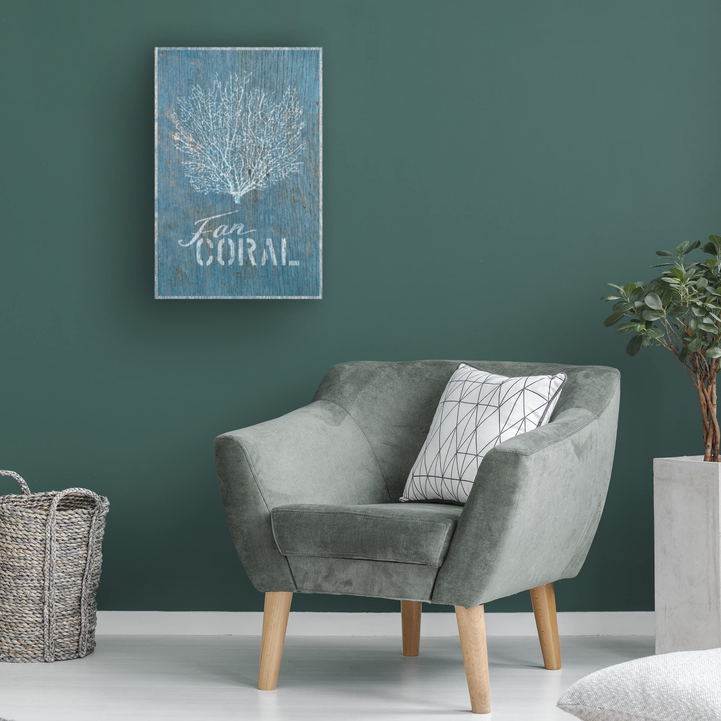 Trademark Fine Art 'Fan Coral on Blue Wood' Canvas Wall Art by Cora Niele - Perfect for Living Room, Bedroom & Office Decor