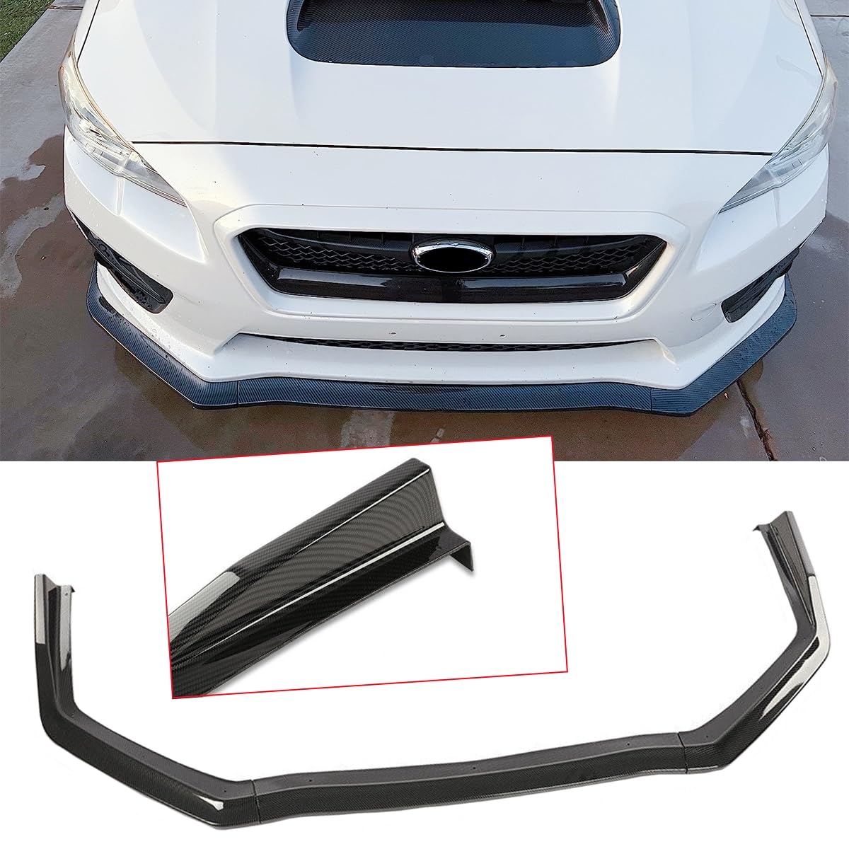 3PCS Carbon Fiber Front Bumper Lip Spoiler & Diffuser Splitter for 2015-2020 Subaru WRX STI Sedan - CS-Style Aero Kit for Enhanced Performance & Aggressive Look (Perfect for Racing, Car Shows & Street Tuning)