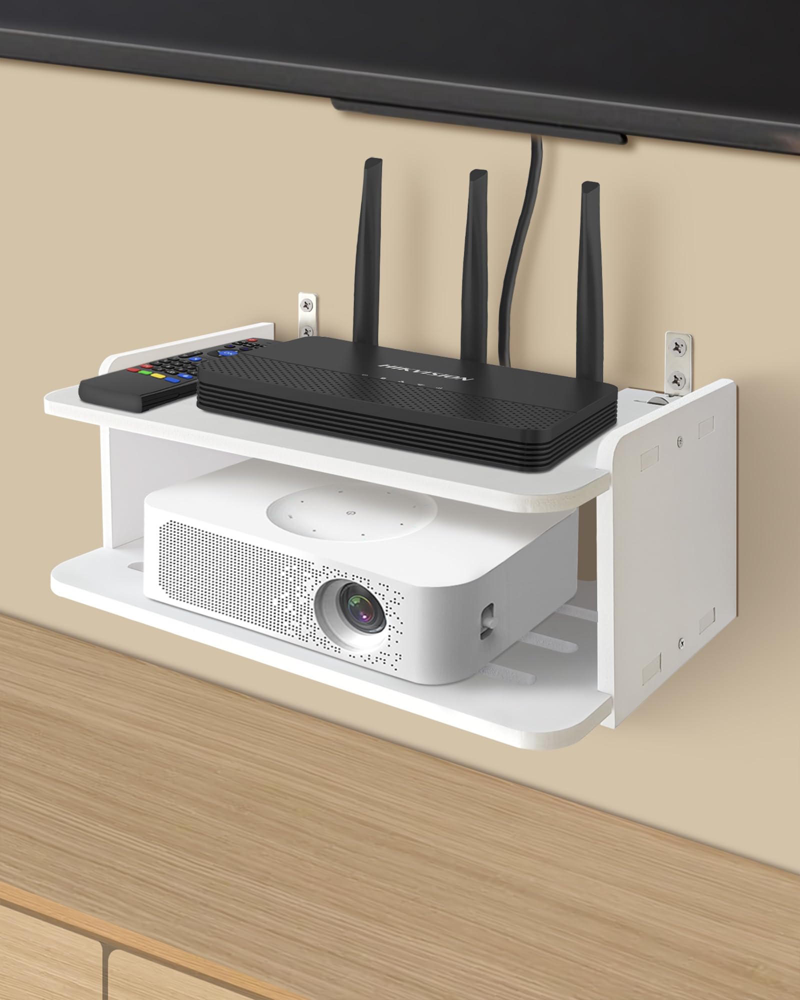 Wall Mount Projector Shelf - Floating Projector Stand & Router Shelf for Xbox Series X/S, PS5, PS4 - White TV Game Shelf for Home Theater & Gaming Setup - Perfect for Living Room, Bedroom & Game Room Organization