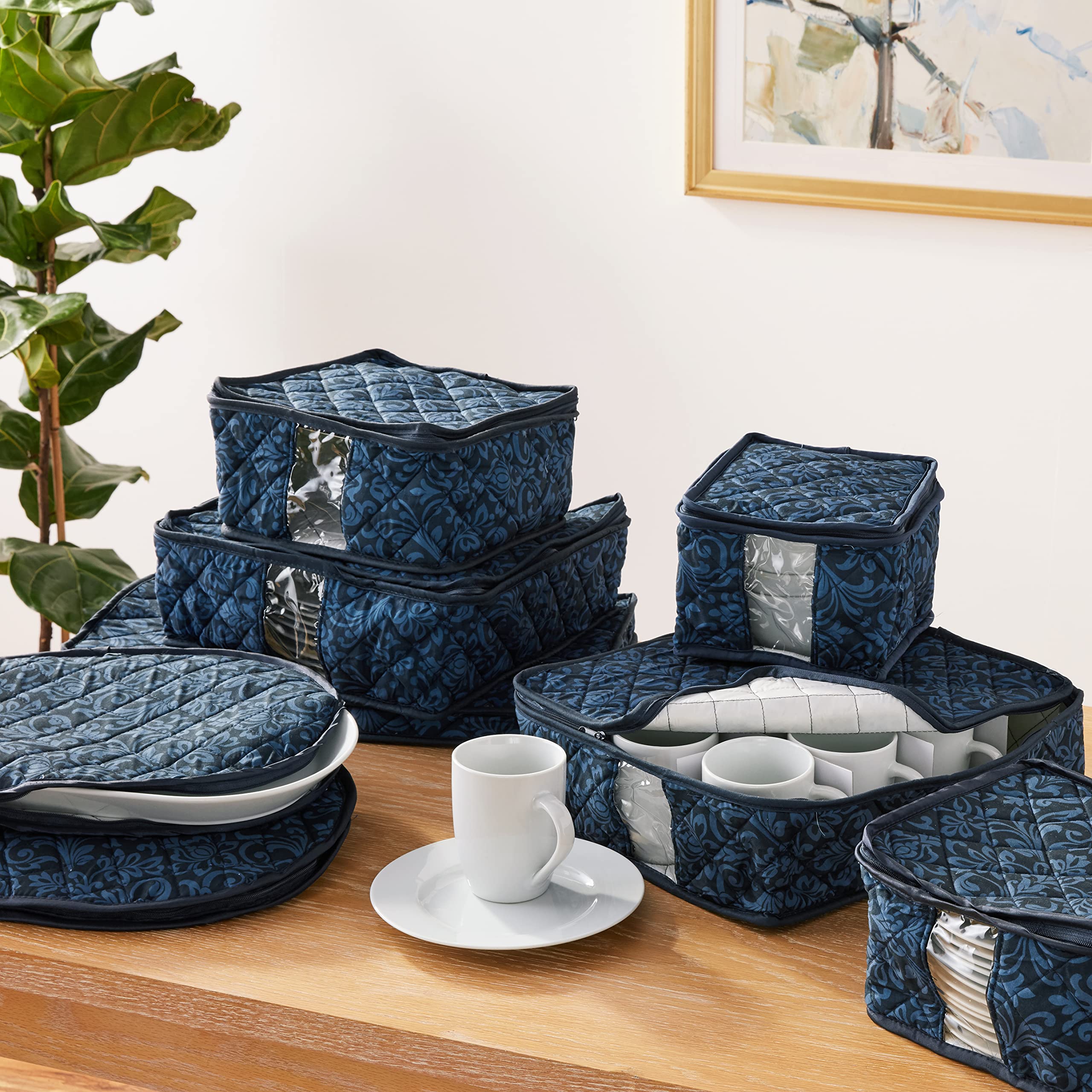 8-Piece Navy Quilted Stackable Storage Containers Set with Lids – Glass & Dinnerware Organizer for Kitchen, Meal Prep, Tupperware & Food Storage – Perfect for Pantry, Fridge & Cabinet Organization