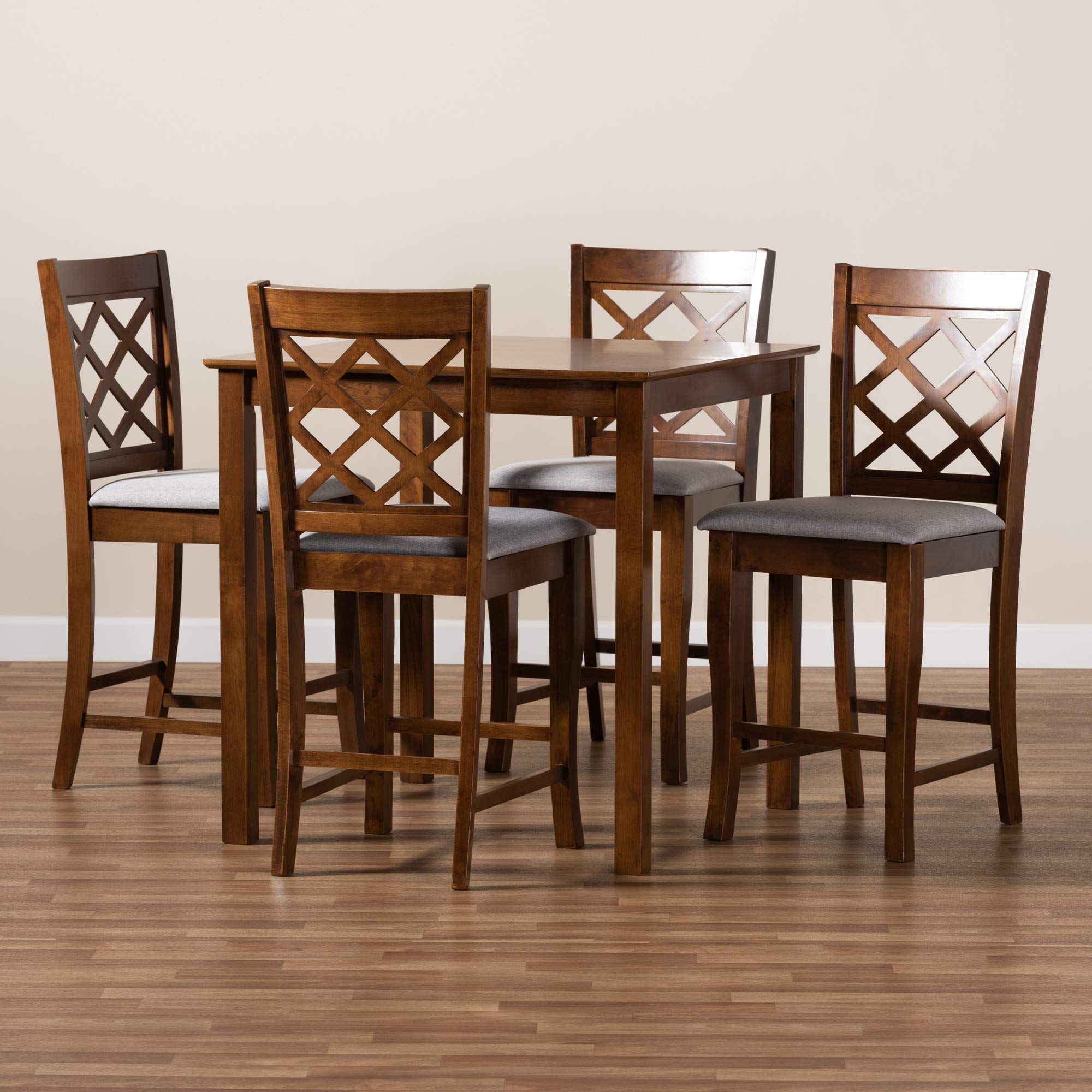 Baxton Studio 3-Piece Grey/Walnut Brown Bar Set with Stools - Modern Counter Height Dining Set for Kitchen, Breakfast Nook & Small Spaces