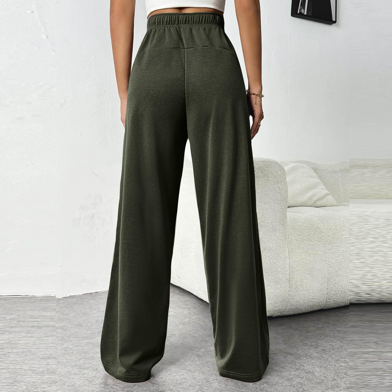 Women's Wide Leg Sweatpants - High Waisted Baggy Lounge Pants with Drawstring & Pockets | Lightweight Comfort for Yoga, Running Errands & Relaxing at Home