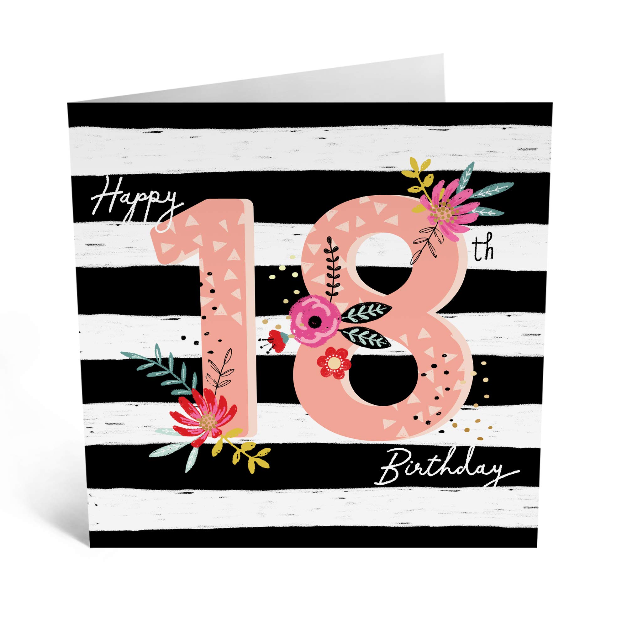 Happy 18th Birthday Card for Girls - Cute Birthday Greeting Card for Daughter, Sister & Teen - Includes Fun Stickers - Perfect for 18th Birthday Parties, Milestone Celebrations & Gift Giving