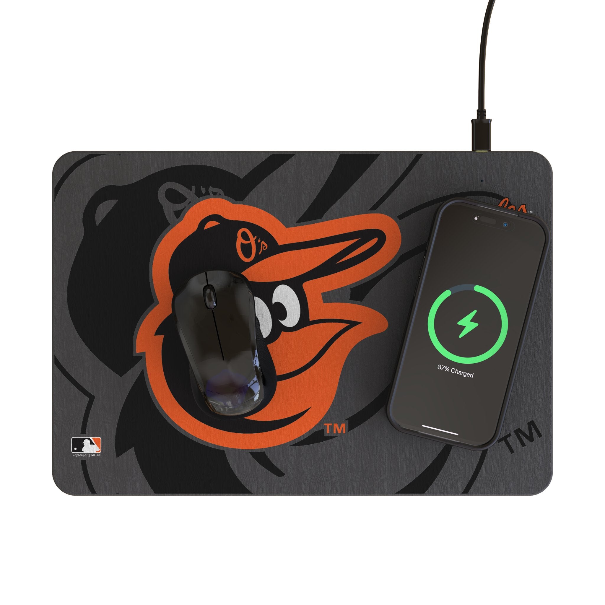 Baltimore Orioles Monocolor 15W Wireless Charger & Mouse Pad - Fast Charging for Phones, Perfect for Office & Gaming Setups