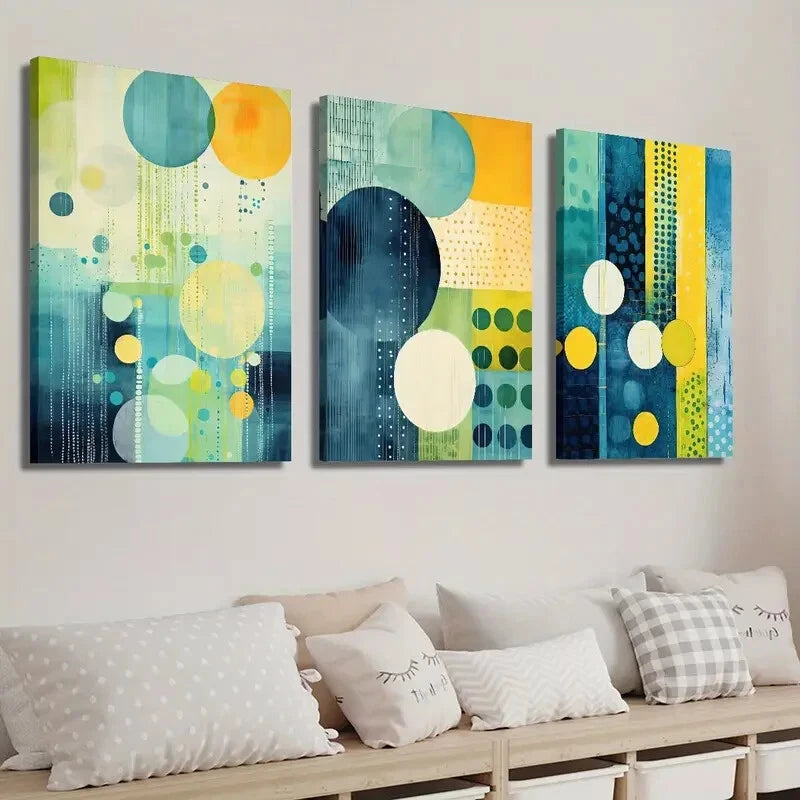 3-Piece Abstract Colorful Circle Wall Art Set - Framed Canvas 40x60cm (16x24 Inches) - High Quality Print - 100% Australian Made - Ready to Hang - Perfect for Living Room, Bedroom & Office Decor