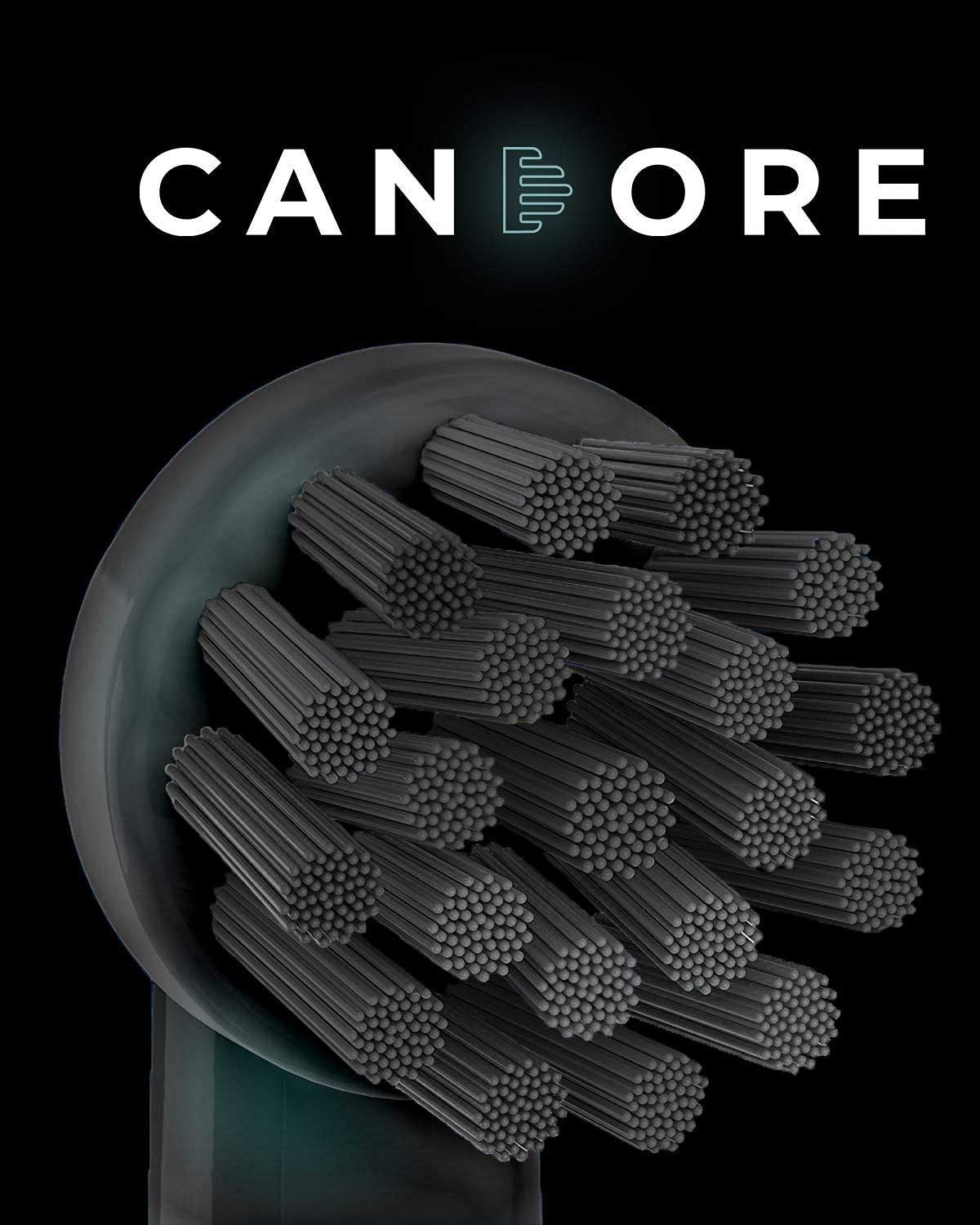 Candore - Charcoal Infused Cross-Action Brush Heads for Oral-B Electric Toothbrush | Eco-Friendly Plastic-Free Packaging | Black Intense Body | Ideal for Deep Cleaning & Whitening Teeth
