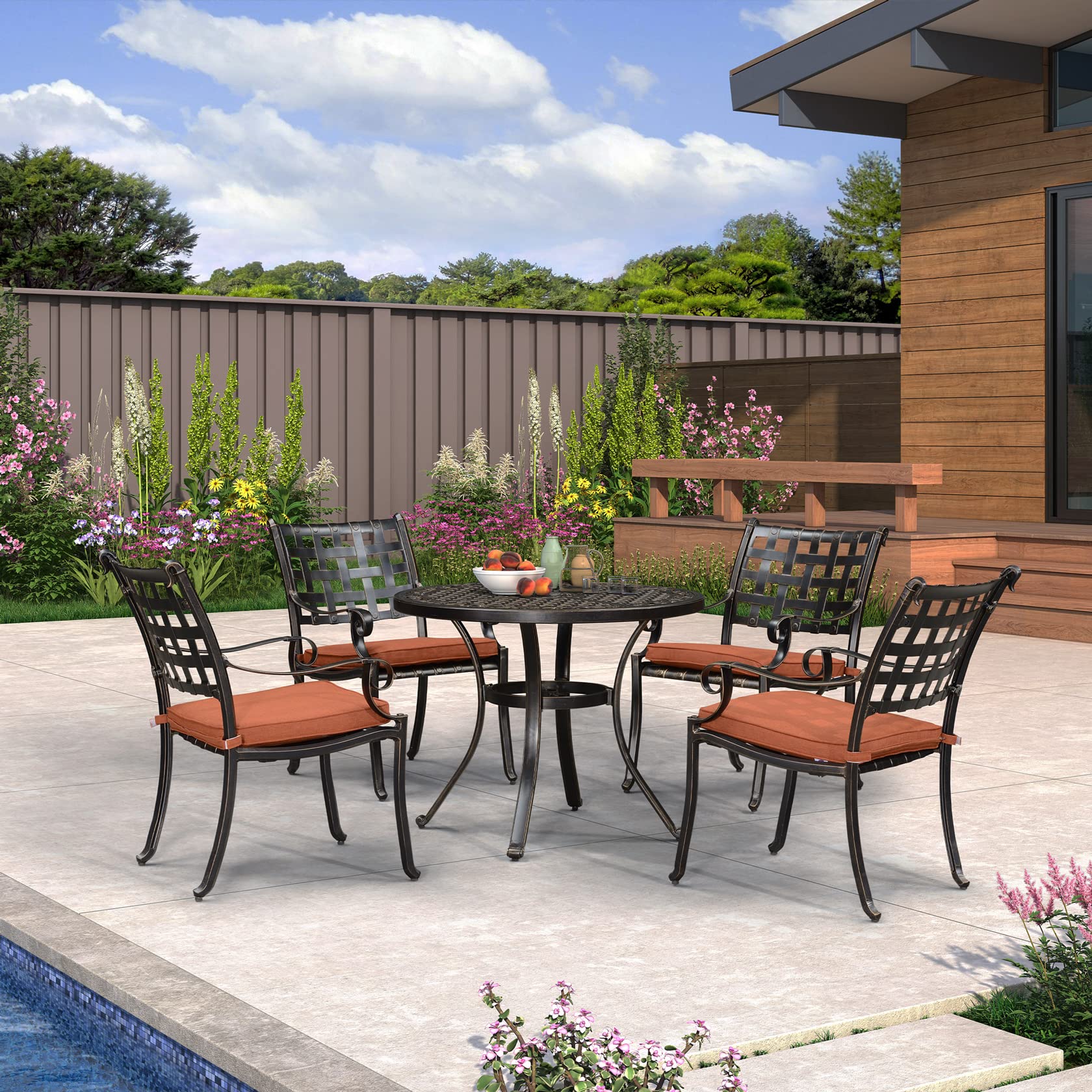 PURPLE LEAF 5-Piece Outdoor Dining Set - Cast Aluminum Patio Furniture with 4 Armchairs & 37