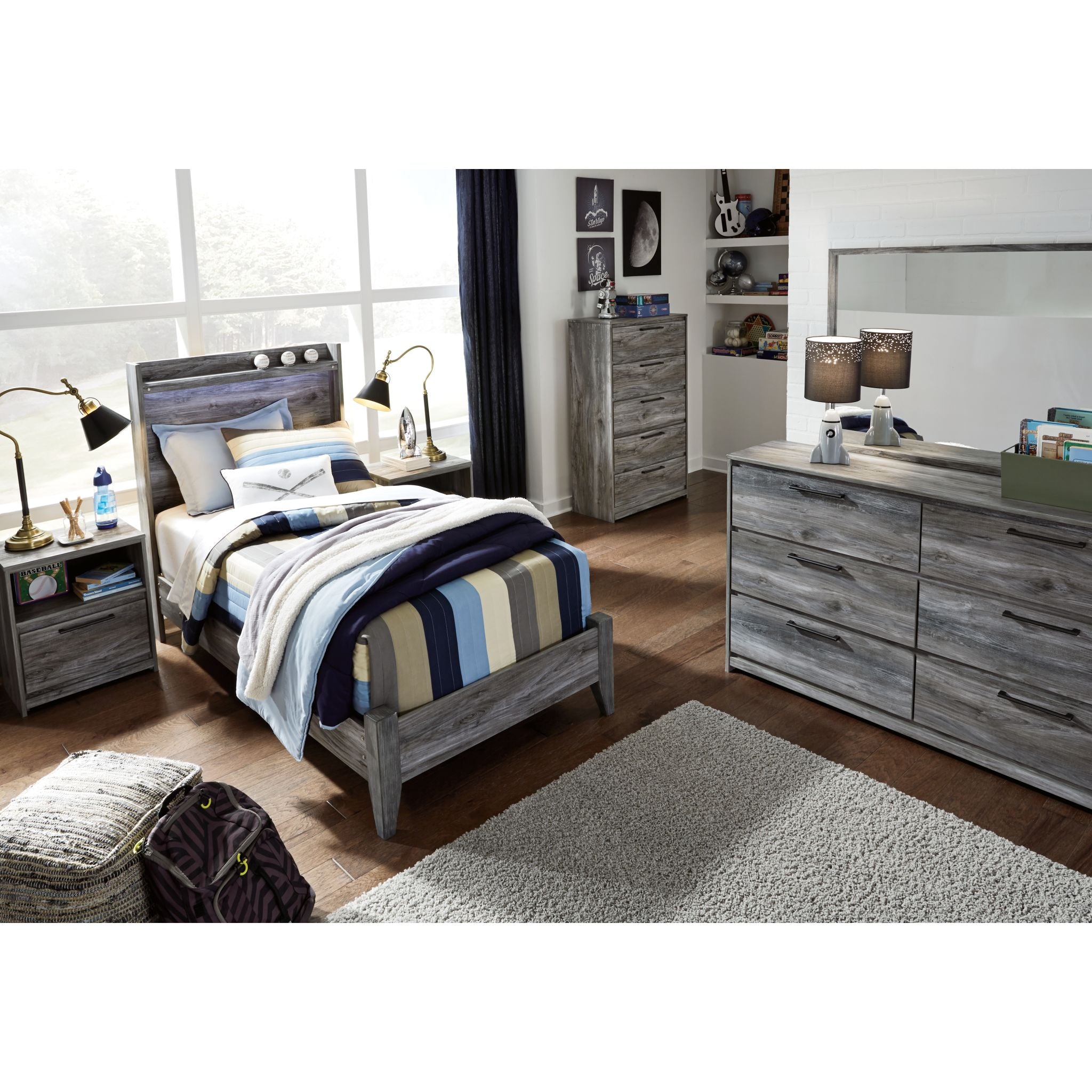 Baystorm Twin Panel Bed Frame with Headboard - Gray Wooden Platform Bed for Kids, Teens & Adults - Perfect for Small Spaces, Guest Rooms & Dormitories