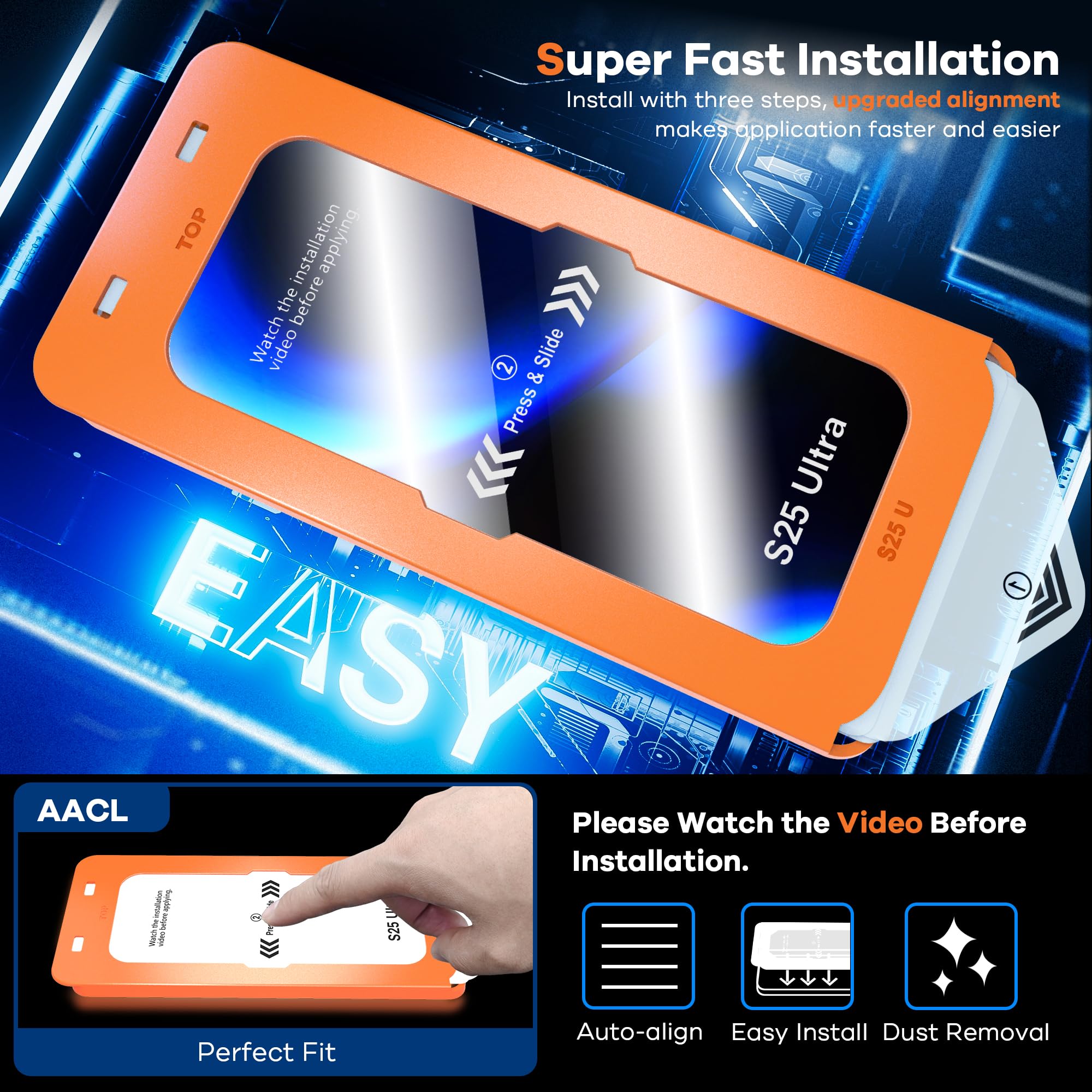 AACL 3-Pack Tempered Glass Screen Protector for Samsung Galaxy S25 Ultra 5G - 9H Hardness, Anti-Scratch, Bubble-Free with Easy Installation Tool - Perfect for Work, Travel & Daily Protection (6.9 Inch)