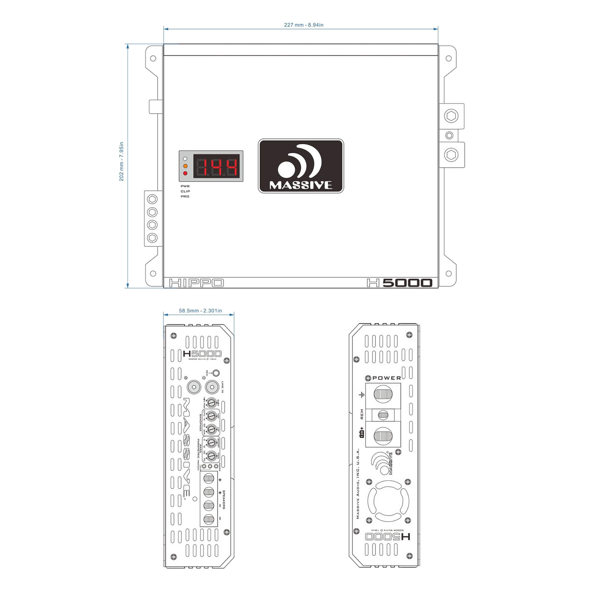 H5000 5000 Watt RMS @ 1 Ohm Mono Block Hippo Series Car Amplifier with Bass Remote - Powerful Bass Boost for Car Audio Systems & Subwoofers