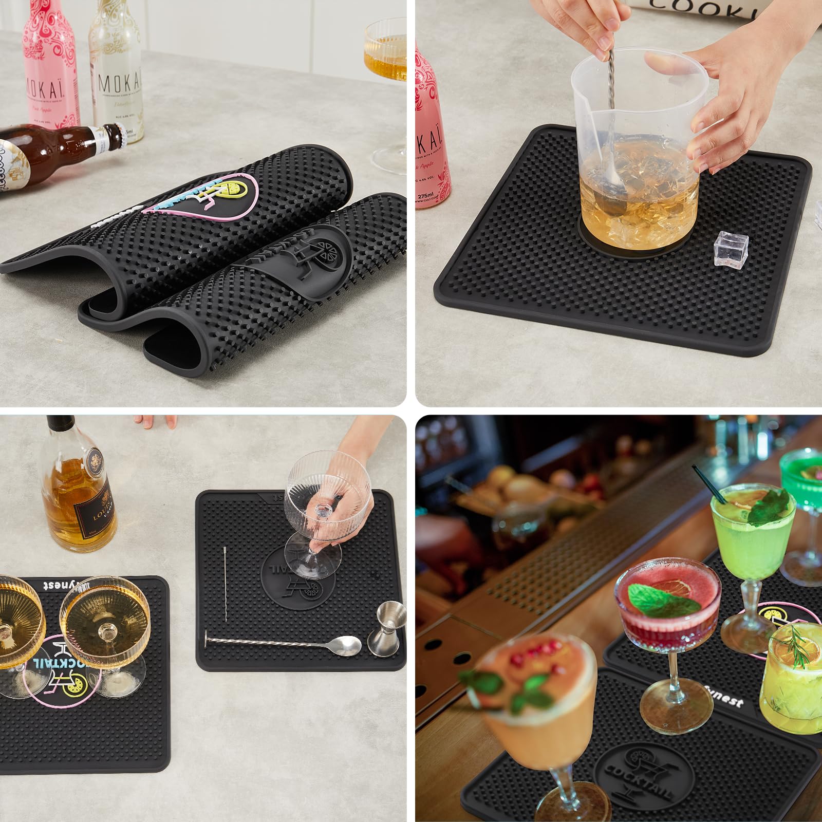 Dfynet Bar Mat for BEV by Black+Decker Cocktail Maker - Non-Slip, Dishwasher Safe, Colorful Drink Coasters - Perfect for Home Bars, Parties & Cocktail Making