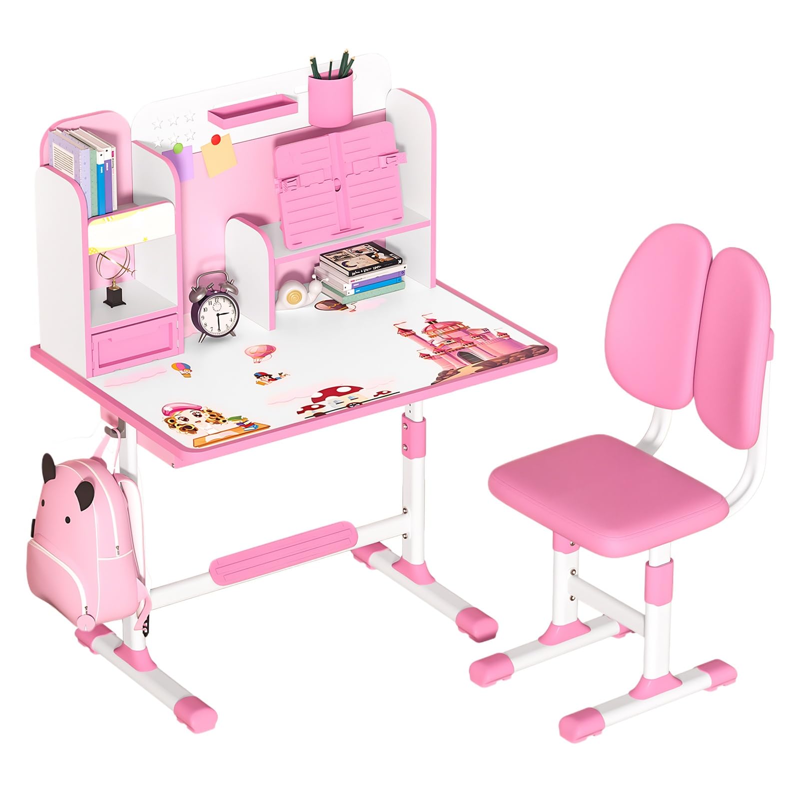 Adjustable Kids Desk & Chair Set with Storage - Study & Art for Bedroom