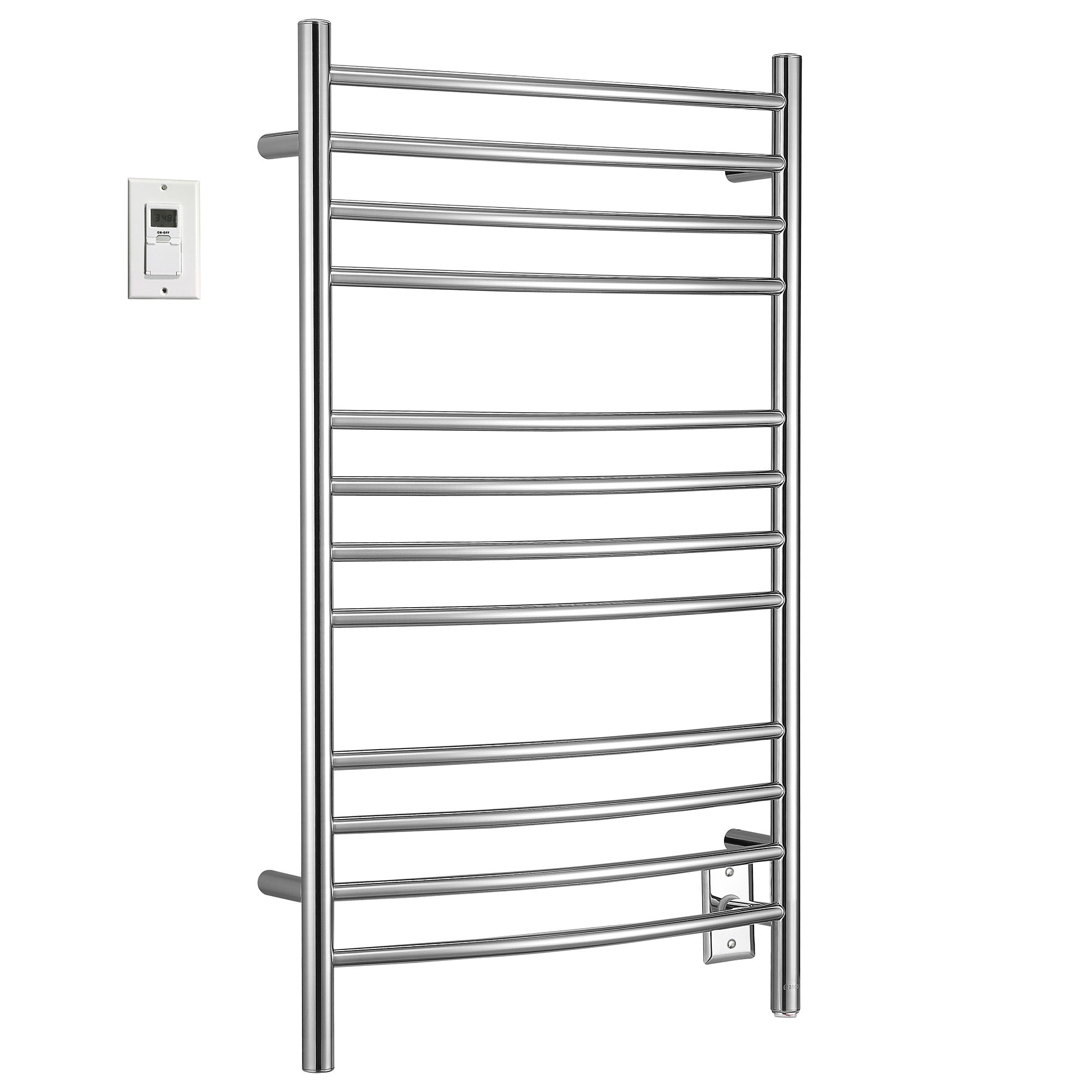 Lustra Dual 12 Curved Bar Towel Warmer - Hardwired & Plug-in Polished Stainless Steel with Digital Timer - Perfect for Bathrooms, Spas & Luxury Homes