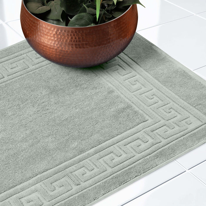 Premium Cotton 2-Piece Greek Key Border Bath Mat Set - Ultra Absorbent, Non-Slip Bathroom Rug - Perfect for Modern Bathrooms, Master Suites & Spa-Like Retreats