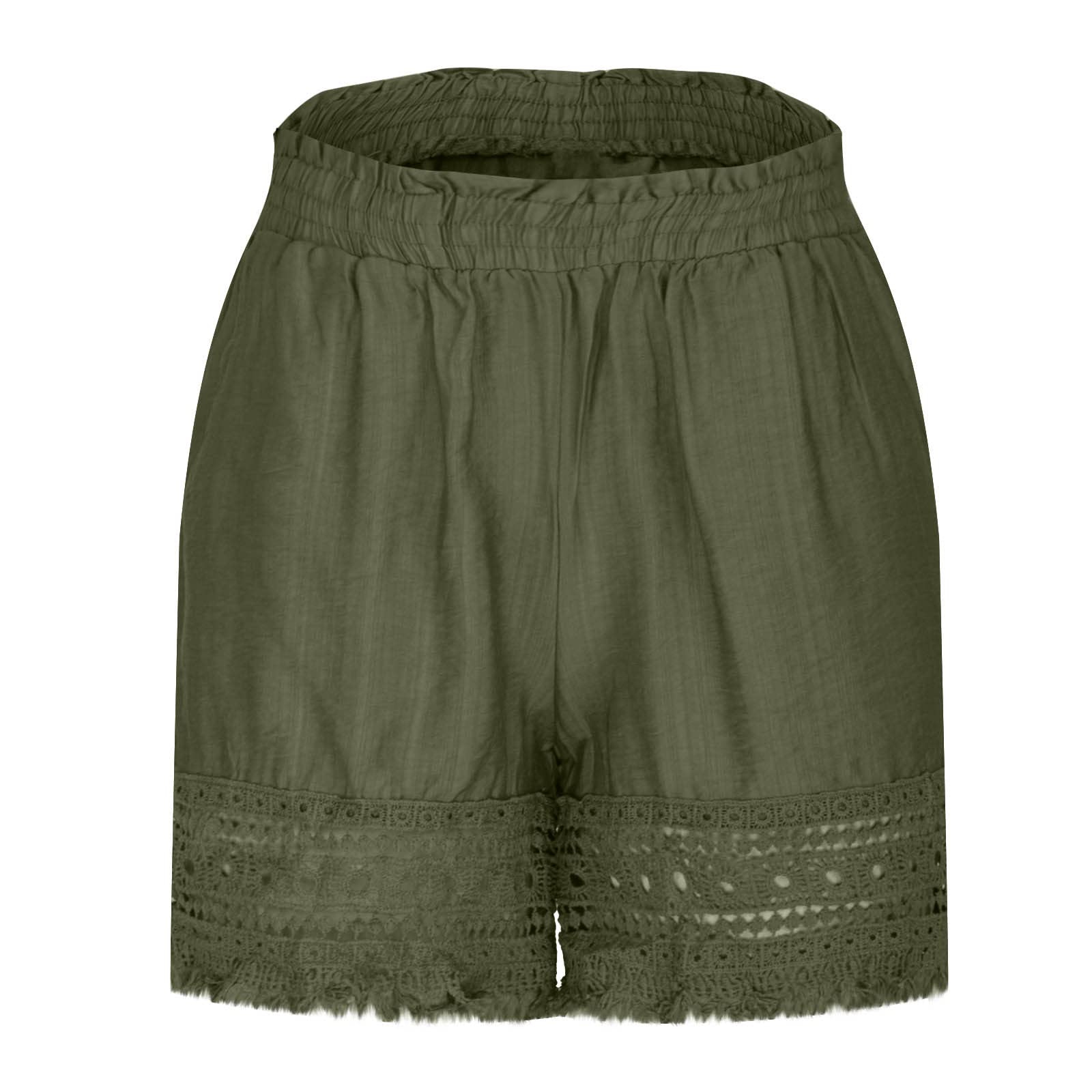 Women's Linen Cotton Shorts - Elastic Waist, Frayed Hem | Summer Casual Wear