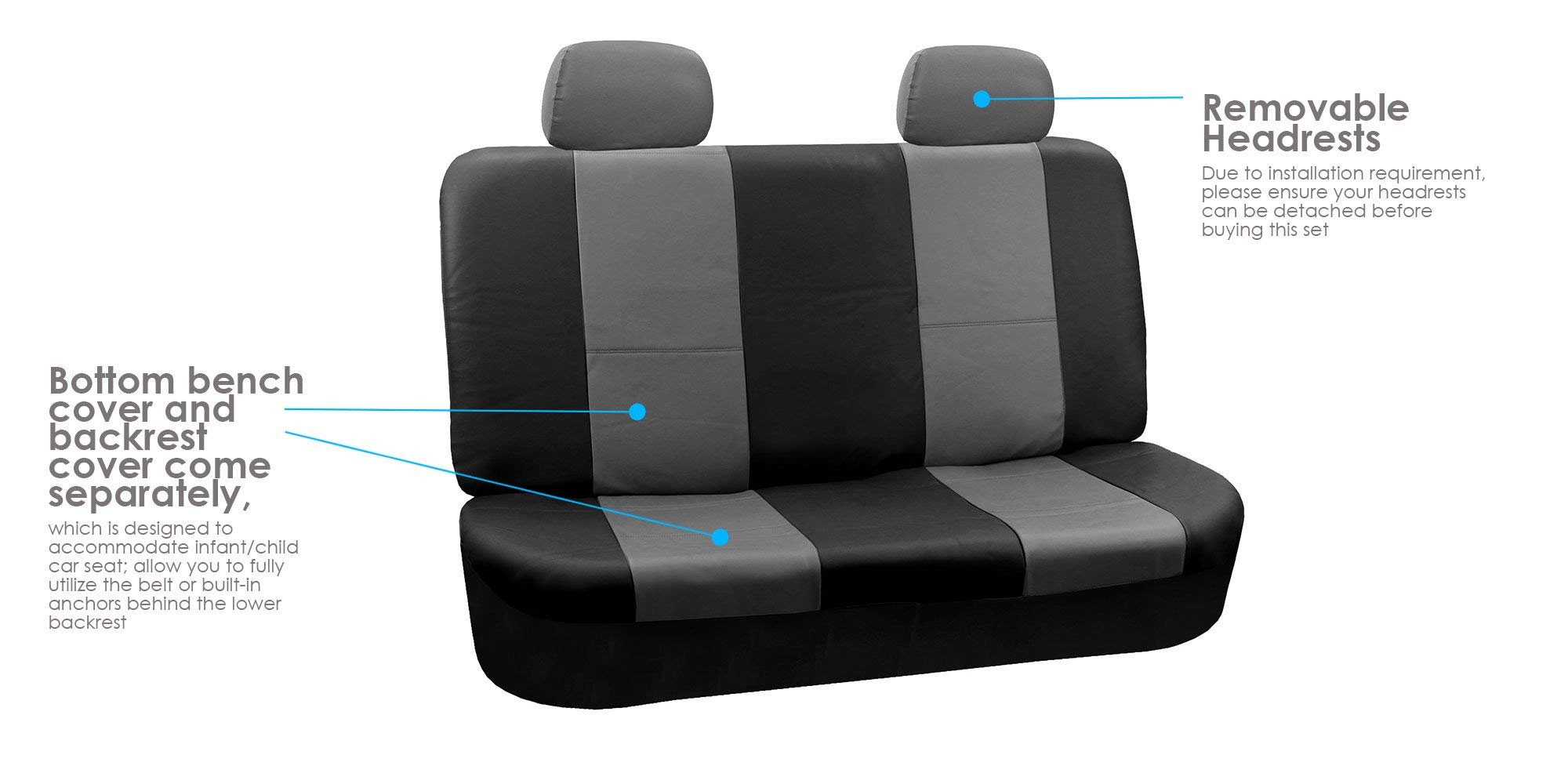 Premium FH Group PU Leather Car Seat Covers - Universal Fit for Cars, Trucks & SUVs | Split Bench Design in Black/Gray | Waterproof & Comfortable for Daily Commute & Road Trips