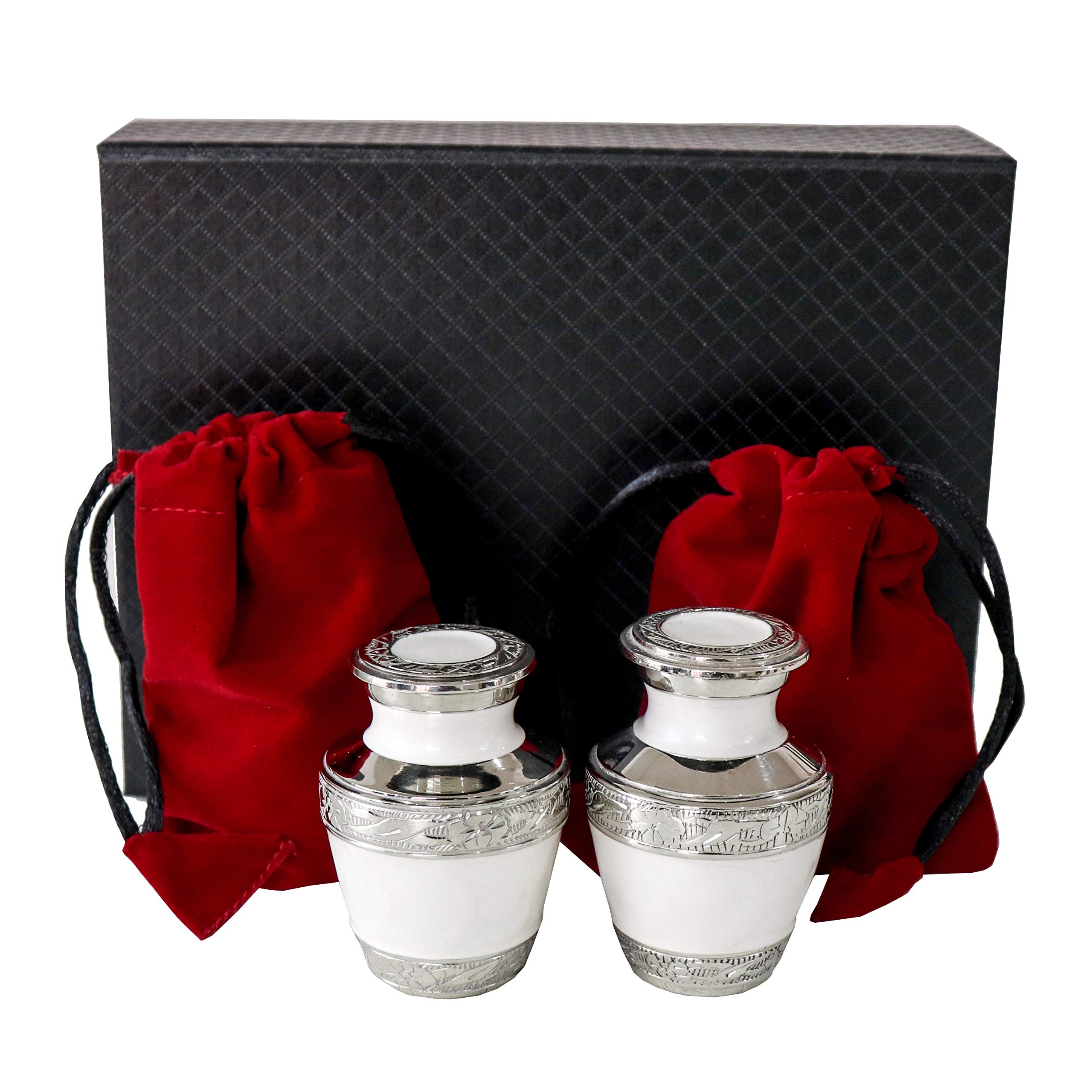 Premium White Memorial Urn & Keepsake Set of 4 - Includes Velvet Bags, Funnel & Elegant Gift Box | Perfect for Ashes Storage, Funeral Services & Memorial Keepsakes