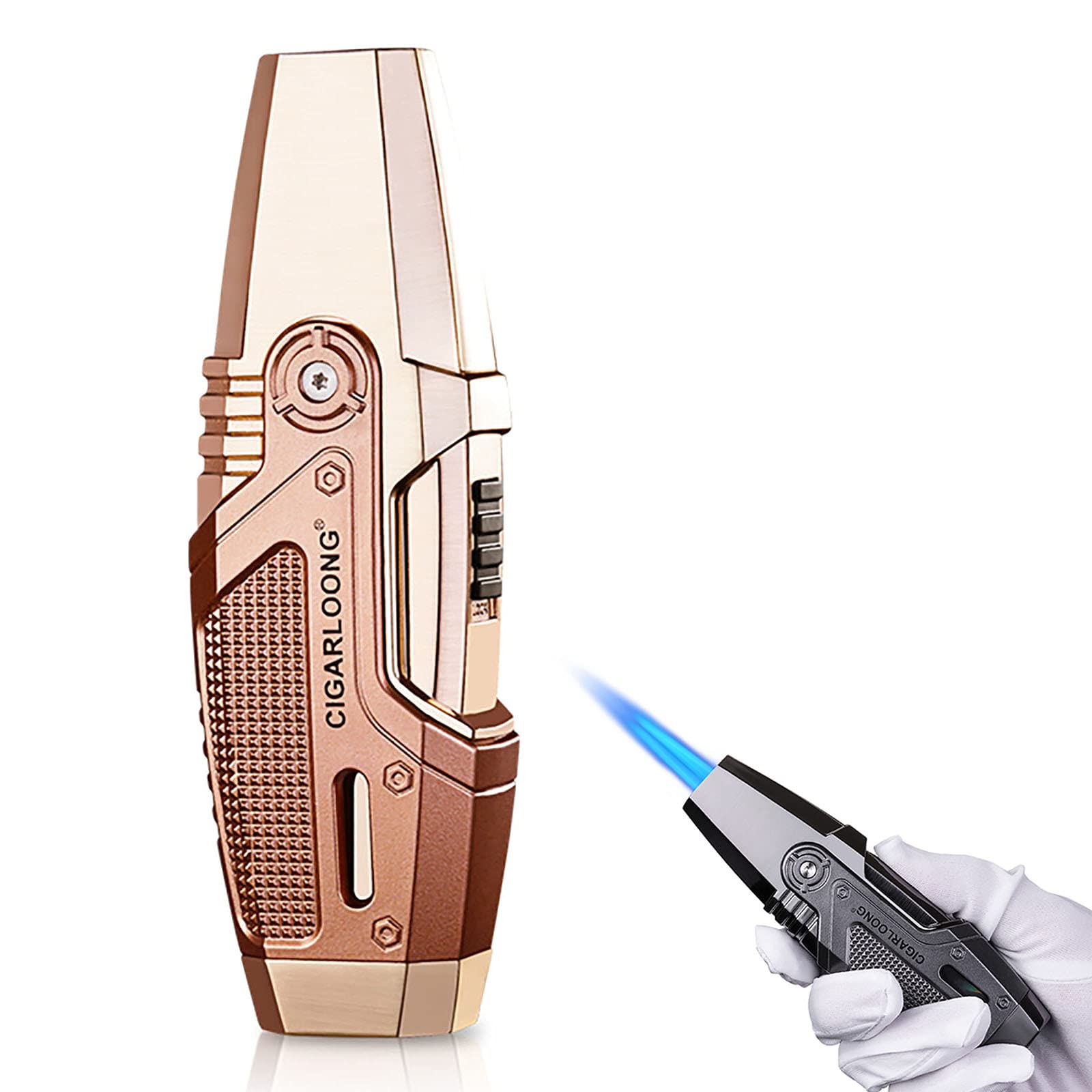 Premium Titanium Alloy Dual Jet Flame Butane Torch Lighter with Cigar Punch - Refillable Windproof Lighter for Cigars, Cigarettes & Outdoor Use - Perfect Cigar Accessory Gift Set in Elegant Gift Box