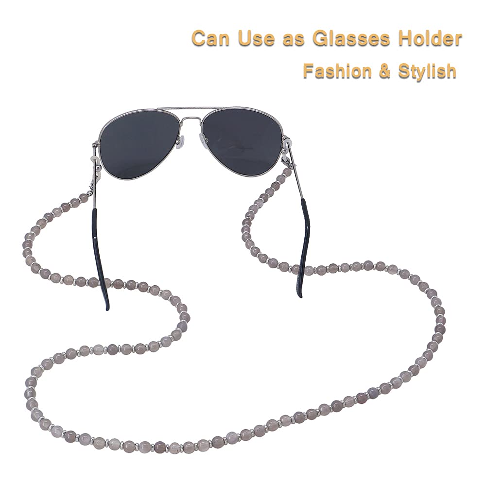 Cute Beaded Lanyard for ID Badges & Keys - Grey Agate Style for Women Office & Events