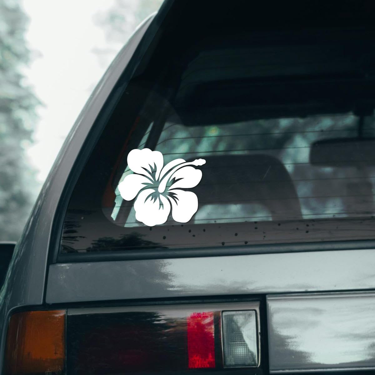 Hibiscus Flower Decals - Waterproof Vinyl Stickers for Cars, Tablets, Laptops - 3 x 2.66 Inch White Racing Decals - Perfect for Vehicle Customization, DIY Crafts & Hobby Projects