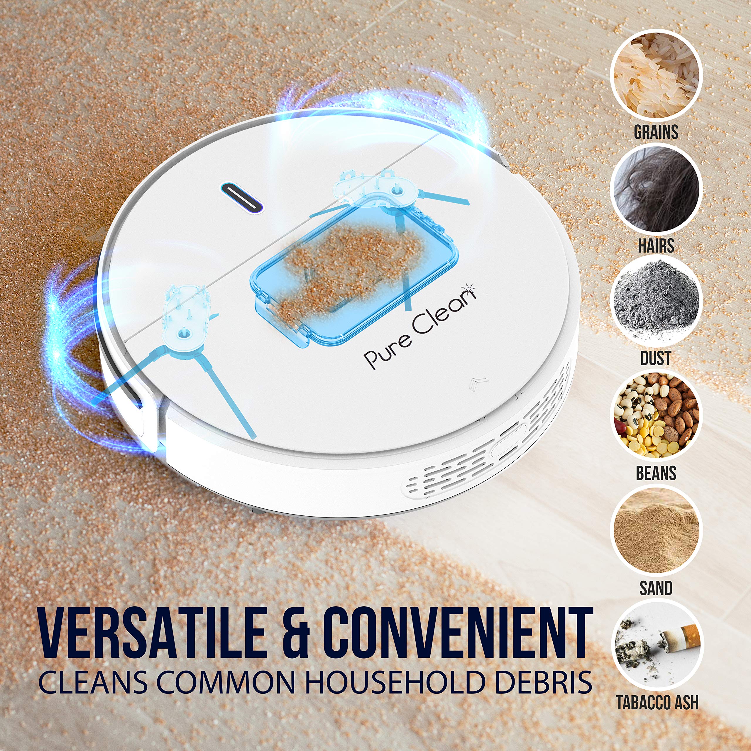 PURE CLEAN Smart Automatic Robot Vacuum Cleaner with Self-Charging Dock - Powerful Robotic Vacuum for Carpets, Hardwood Floors & Tile - Anti-Drop Sensors, Auto Activation - Ideal for Pet Hair, Daily Home Cleaning (PUCRC95PLUS.9)