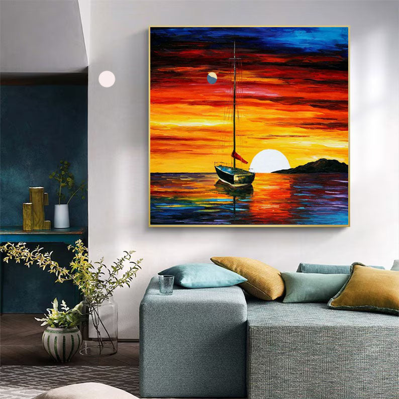 Ocean Sunset Wall Art - Stunning Beach Sunset Painting for Home & Office Decor - Perfect for Living Room, Bedroom, or Coastal Themed Spaces