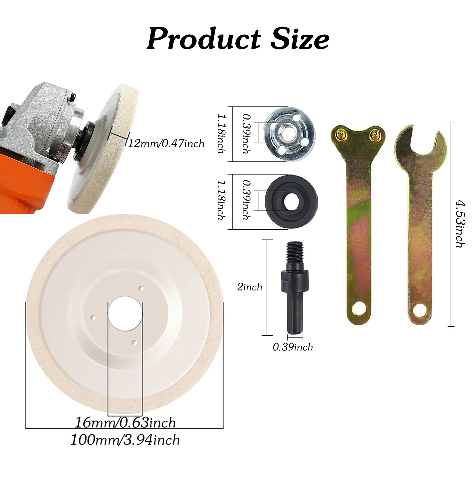 4 Inch Wool Polishing Wheel Disc with Drill Angle Grinder Adapter - 12 Pack Durable Felt Buffing Pads for Metal, Wood & Jewelry Polishing - Perfect for Angle Grinders & DIY Projects