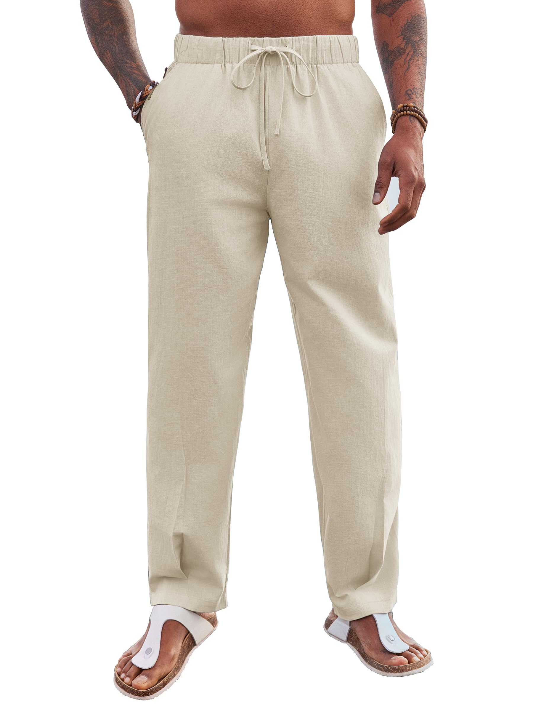 Runcati Men's Cotton Linen Harem Pants - Elastic Waist Lightweight Lounge Pants for Yoga, Beach, and Casual Wear | Breathable Summer Pants for Travel, Meditation & Home Relaxation