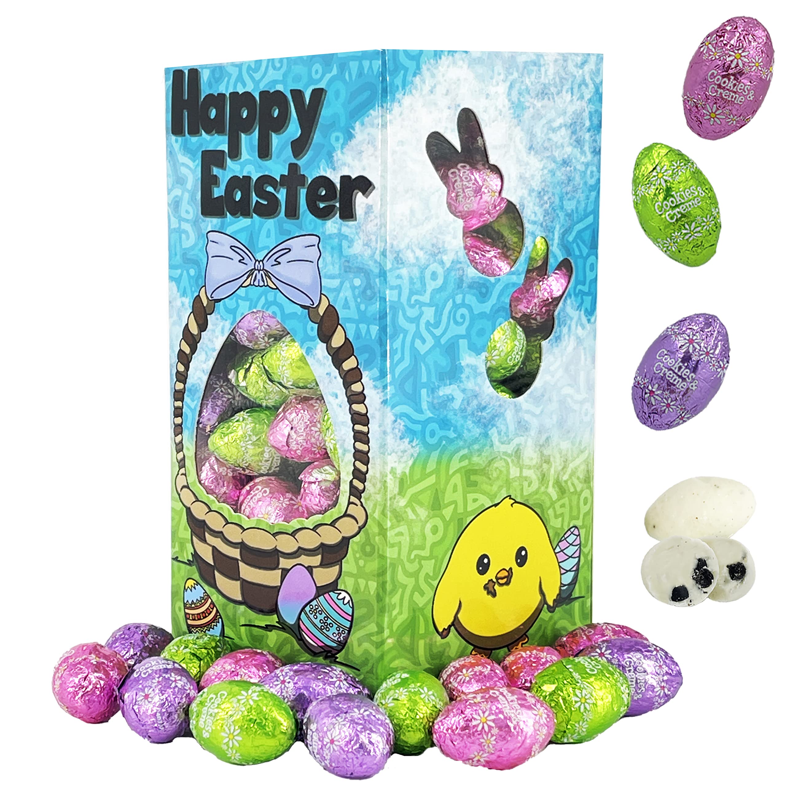Fruidles Easter Cookies & Cream Chocolate Eggs - 1 Pound Multicolored Foil Wrapped Milk Chocolate in Happy Easter Gift Box | Perfect for Easter Baskets, Party Favors & Holiday Gifting