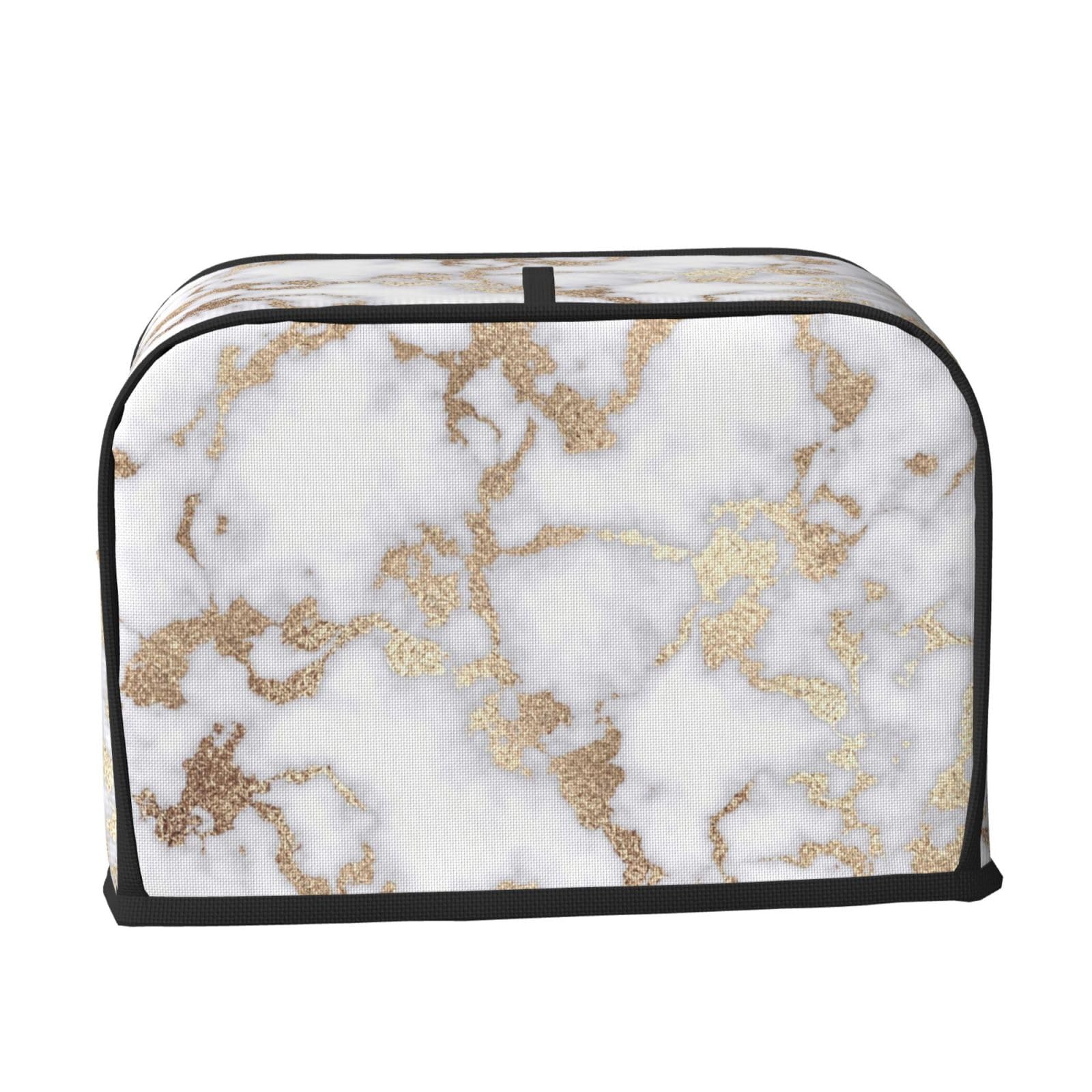 Stylish White Gold Foil Marble Toaster Cover with Pockets - Quilted Polyester 2-Slice Toaster Dust Cover for Kitchen Appliances, Microwave & Small Electronics - Perfect for Home Decor & Women's Gifts (Fingerprint Protection & Dustproof)
