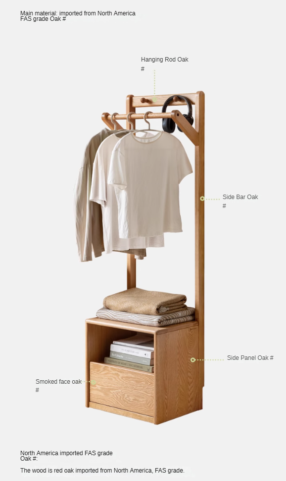 Nordic Solid Wood Clothes Rack - Oak & Birch Floor Storage Organizer for Bedroom, Closet, and Entryway
