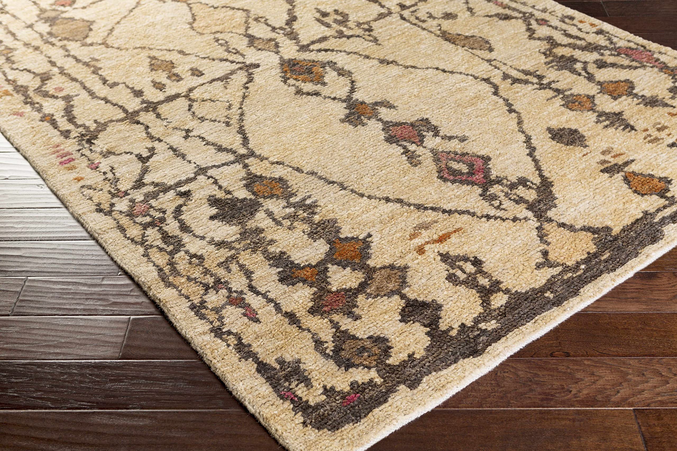 Bohemian Transitional Jute Area Rug for Living Room & Bedroom - 8' Round Handwoven Natural Fiber Rug in Burnt Orange, Dark Pink & Beige - Perfect for Boho Chic, Farmhouse & Coastal Decor Styles