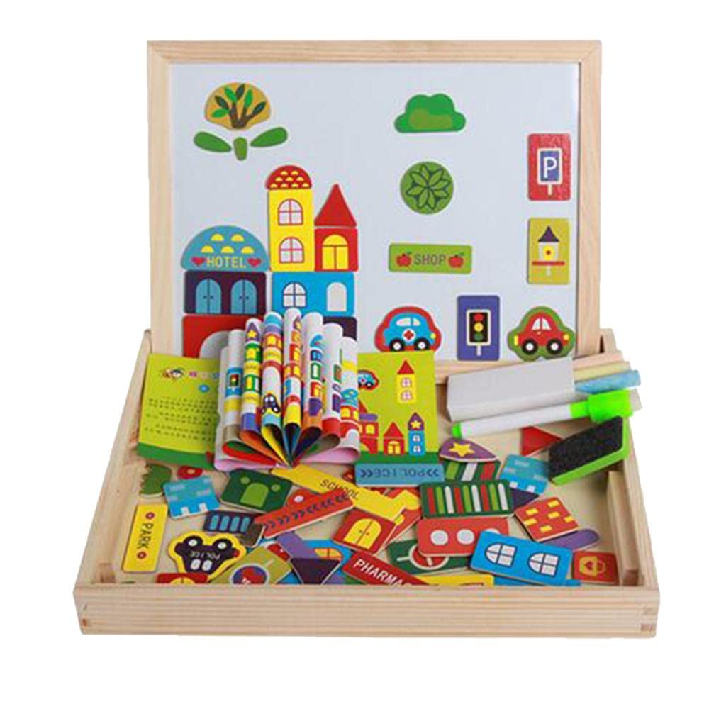 Enakshi Kids Wooden Magnetic Drawing Board with Jigsaw Puzzles - Montessori Educational Toys for Toddlers & Preschoolers | Perfect for Home Learning, Travel & Creative Play