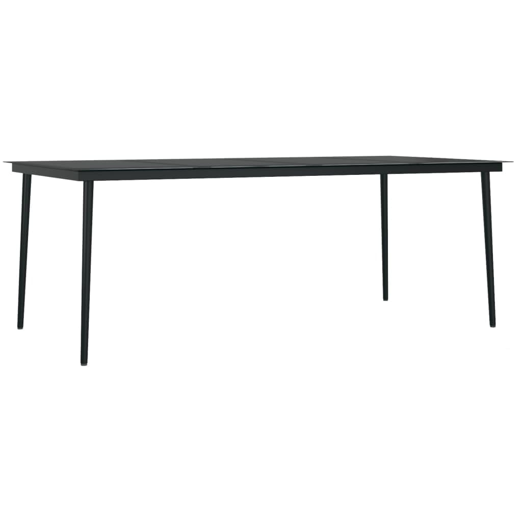 7-Piece Patio Dining Set - Black Steel Frame & Glass Table with 6 Rattan Chairs & Back Pillows - Outdoor Garden Furniture for Backyard, Deck, Poolside & BBQ Parties
